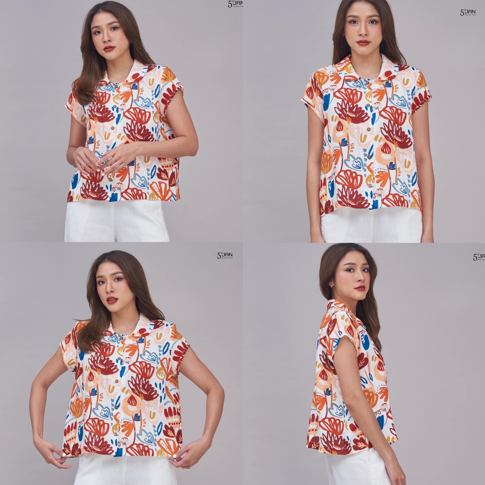 เสื้อเชิ้ตคอบัวแขนสั้น ผ้าลินินแท้ 100% ใส่สบาย : สินค้าคุณภาพ (พร้อมส่ง)