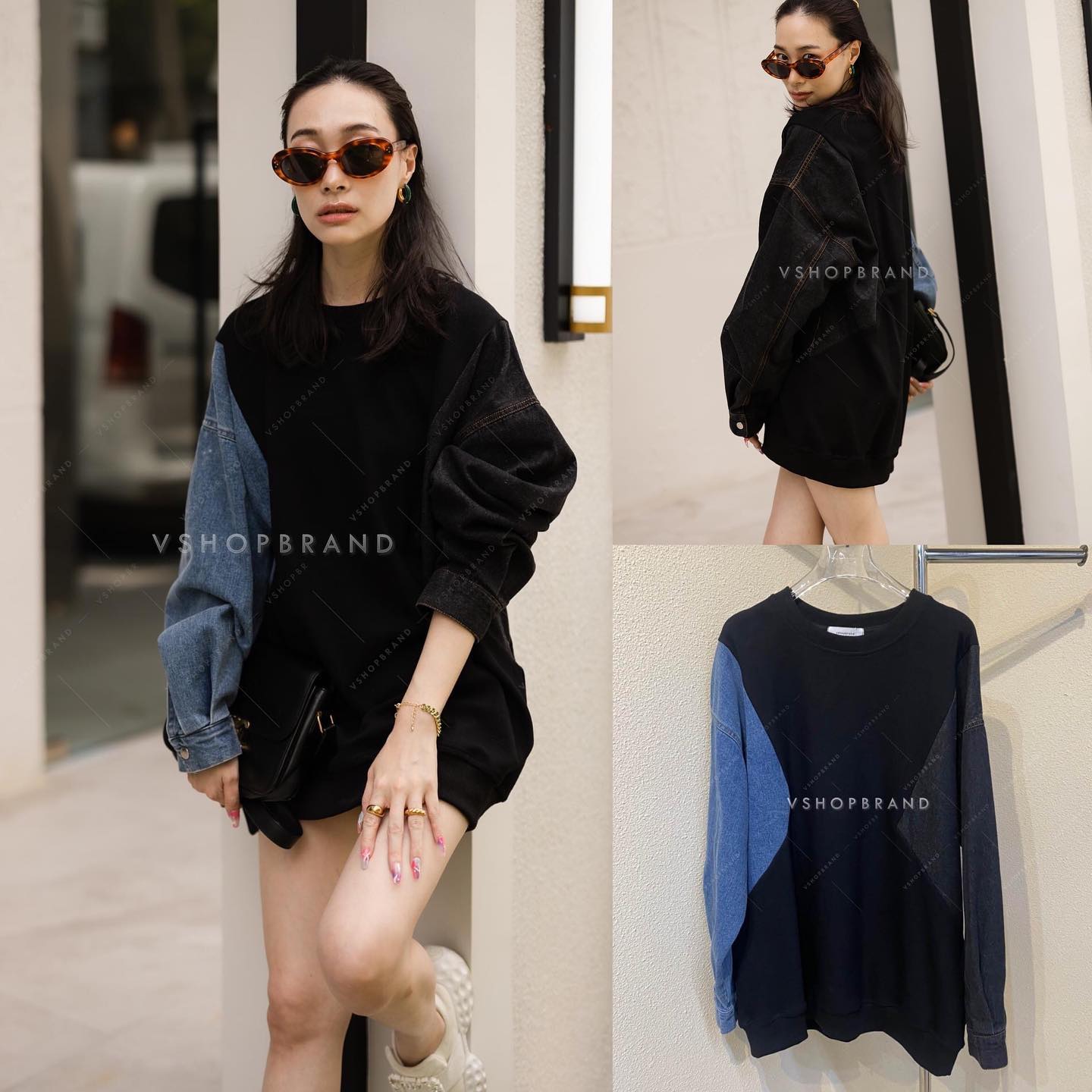 เสื้อไหมพรมแต่งแขนยีนส์ 2 สี ช่วงพรางหุ่น เรียบแต่โก้ : สินค้าคุณภาพ (พร้อมส่ง)