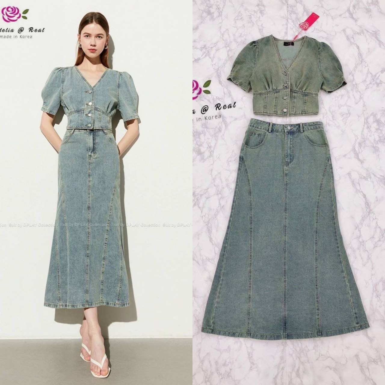 Set :: เสื้อแขนพองตัวสวยทรงดีคอวีสวย ท่อนแขนพอง มาเข้าชุดพร้อมกับกระโปรงทรงเอบาน ใส่สบาย สินค้าคุณภาพ (พร้อมส่ง)