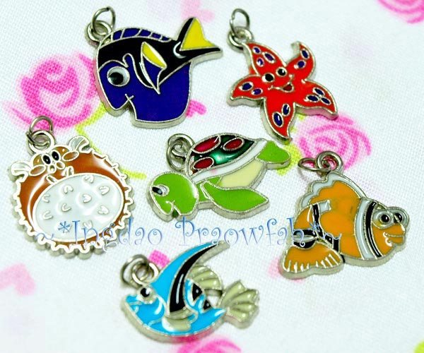 IN48-9791 Sea Life Enamel Charms จี้โลหะลงยาชุดสัตว์ทะเล (ราคาต่อแพ๊ค / บรรจุ 6 ชิ้น ลายละ 1 ชิ้น)