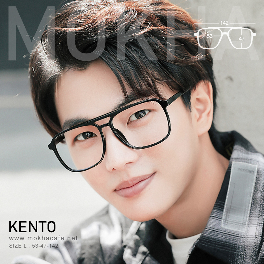 แว่นตา KENTO - matte black กรอบแว่นทรงเหลี่ยม double bridge กรอบยืดหยุ่น TR90 กว้าง 142 มม.(sizeM) H47 20g.