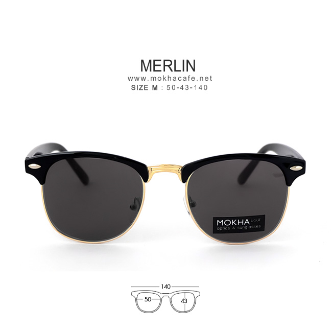 [pre-order] แว่นกันแดด MERLIN - black กรอบแว่นทรงวินเทจ กว้าง 140 มม.(sizeM)