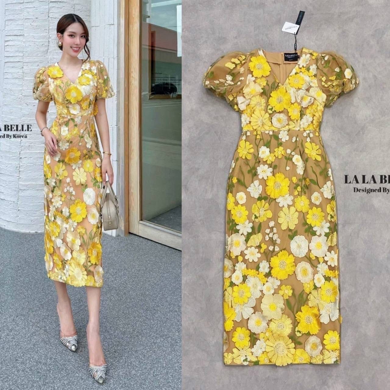 เดรสคอวีแขนตุ๊กตาเอวเข้ารูปกระโปรงยาวทรงสอบมีซับใน ใส่สบาย : สินค้าคุณภาพ (พร้อมส่ง)