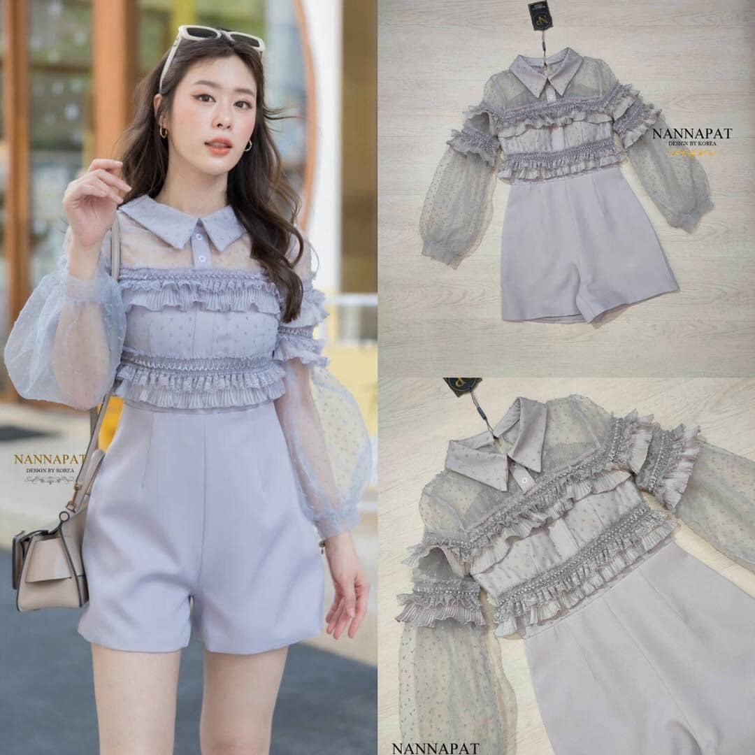 Playsuit ช่วงบนผ้าลูกไม้นุ่มๆ ช่วงอกแต่งระบายน่ารัก มีฟองน้ำอก งานซิปหลัง ช่วงล่างผ้าหนานุ่ม ใส่สบาย มีซับใอย่างดี ทรงสวย สินค้าคุณภาพ (พร้อมส่ง)