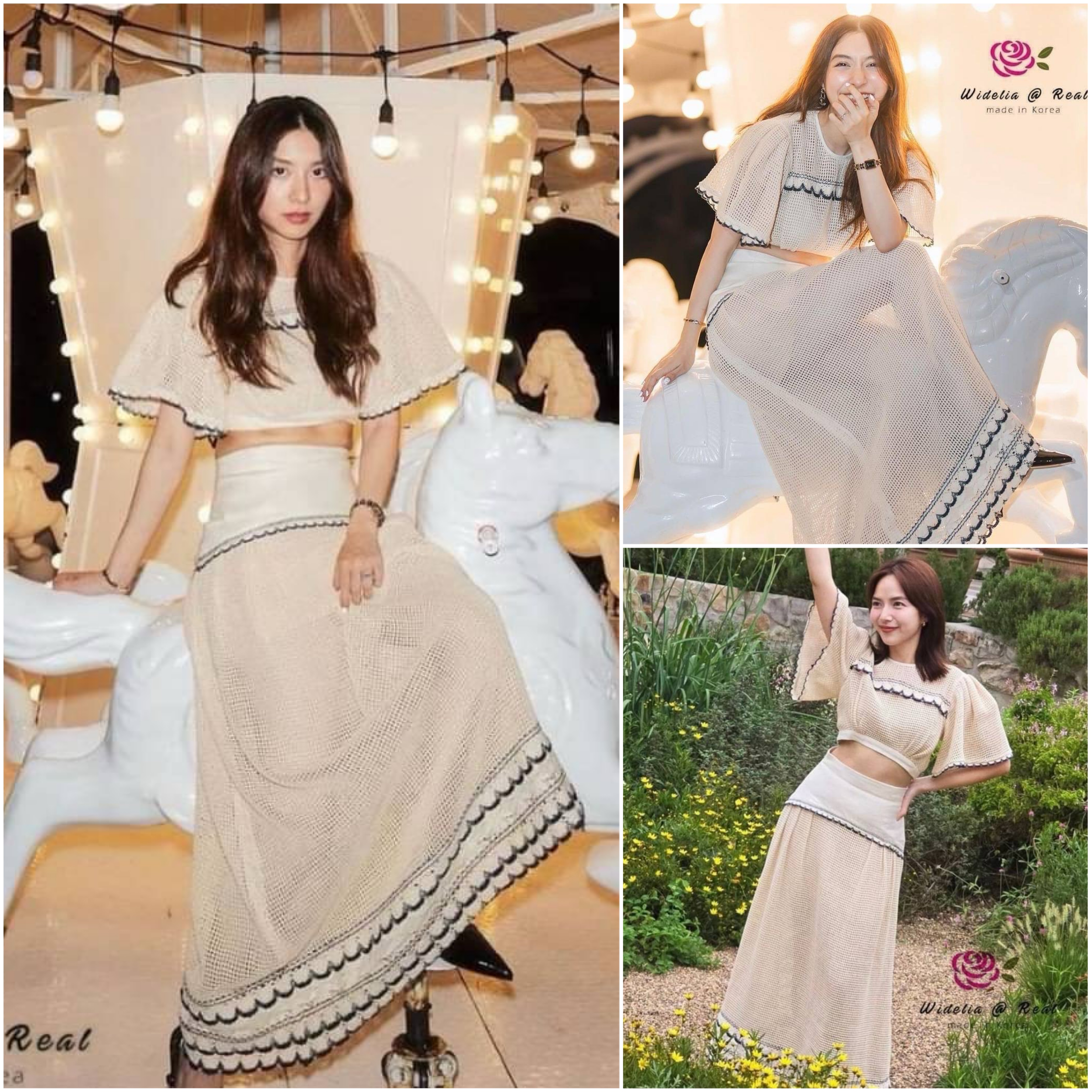 Set ::เซตเสื้อแขนบานตัวสั้นสวยทรงดี มีกิมมิคแต่งแถบลูกไม้สวย มาเข้าชุดกับกระโปรง ทรงเอบานงานเนื้อผ้าสวยเก๋: สินค้าคุณภาพ (พร้อมส่ง)