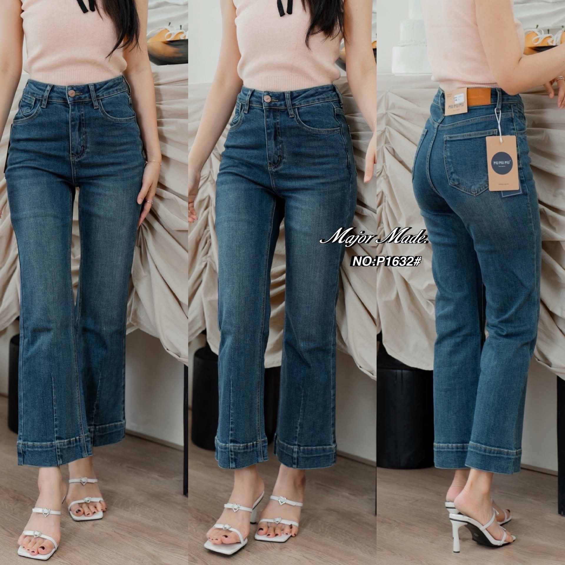 กางเกงยีนส์ทรงขาบานนิดๆ รุ่นใหม่มาแล้วค่า ... แพทเทินเกาหลีเป๊ะทุกจุด เอวสูง ใส่สบาย : สินค้าคุณภาพ (พร้อมส่ง)