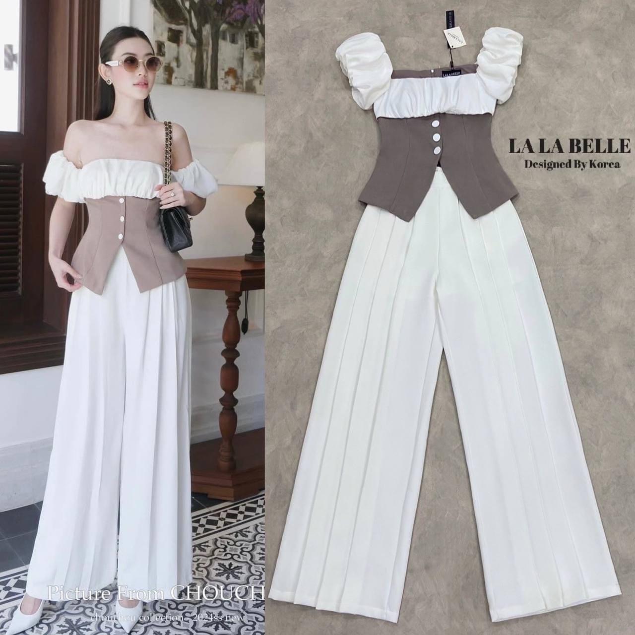 เซต2ชิ้นเสื้อทรงเปิดไหล่ แขนตุ๊กตาเอาเข้าทรงตัวเสื้อเย็บเข้าท รงผ่าหน้า แต่งกระดุมซืปหลังเสื้อเป็นผ้าสูทอัดกาวอย่างดี ใส่คู่กางเกงขายาวเอวสูงจับจีบกางเกงมีซับใน อย่างดีเรียบหรูดูแพงไม่ไหว ใส่สบาย สินค้าคุณภาพ (พร้อมส่ง)