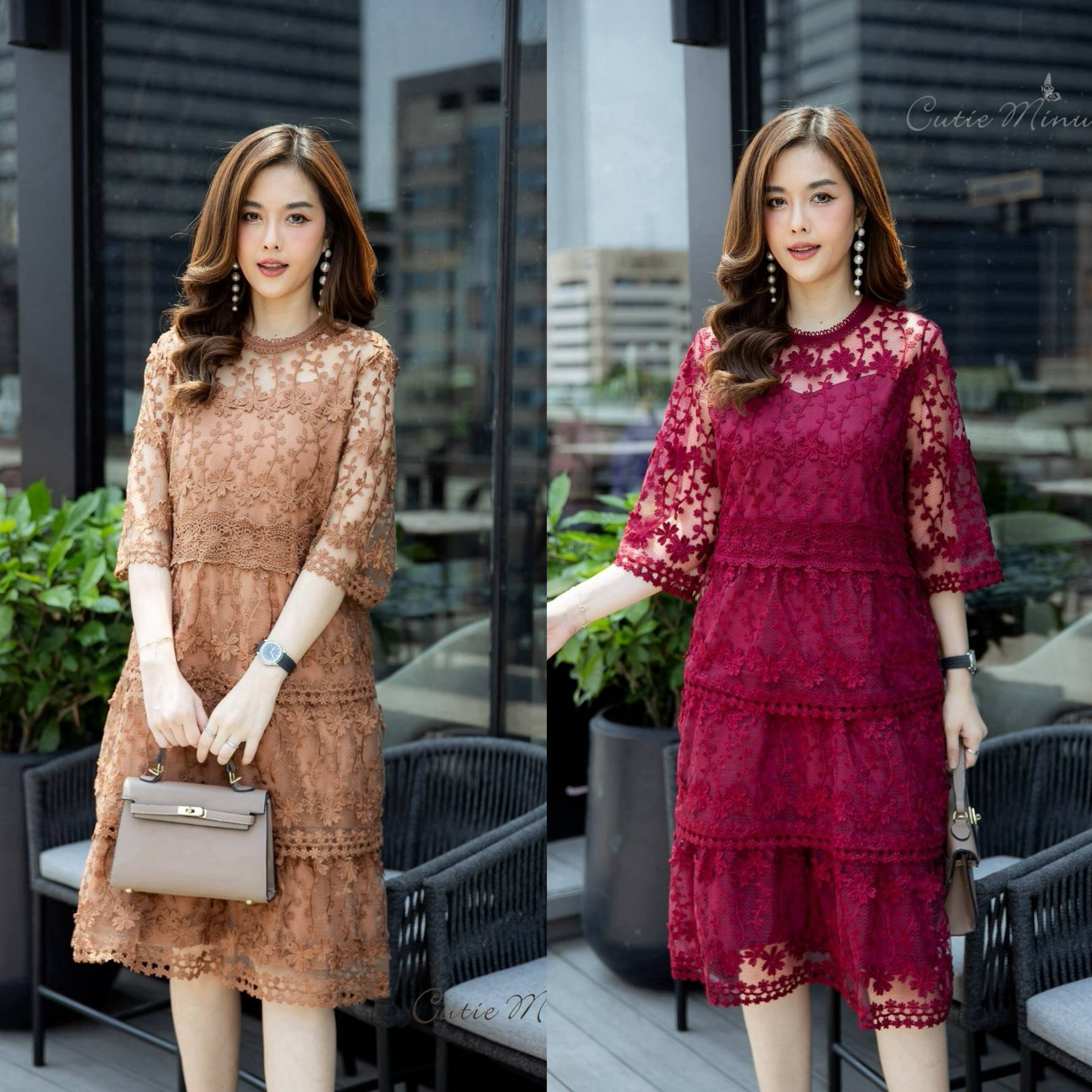 เดรสลูกไม้ผ้าออแกนซ่า ทำระบายเป็นชั้นๆ เดรสมีซับในทั้งตัว ซิปซ่อนด้านหลังง่ายต่อการสวมใส่ ใส่สบาย : สินค้าคุณภาพ (พร้อมส่ง)