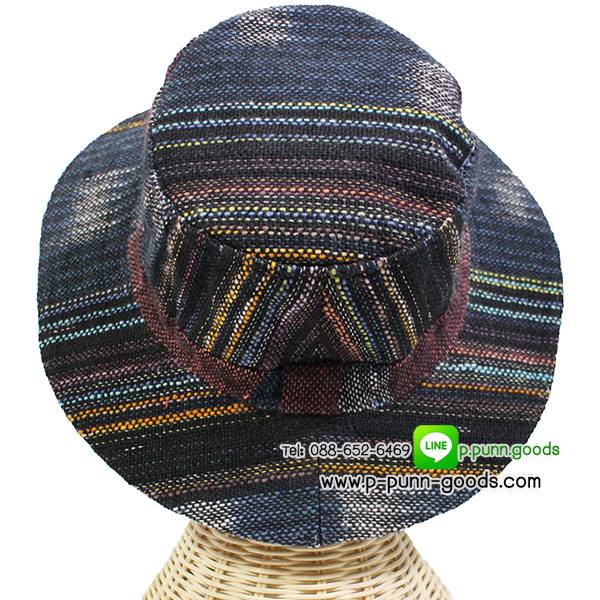 หมวกผ้าฝ้ายทอมือ สลับลาย หมวกทรงปานามา