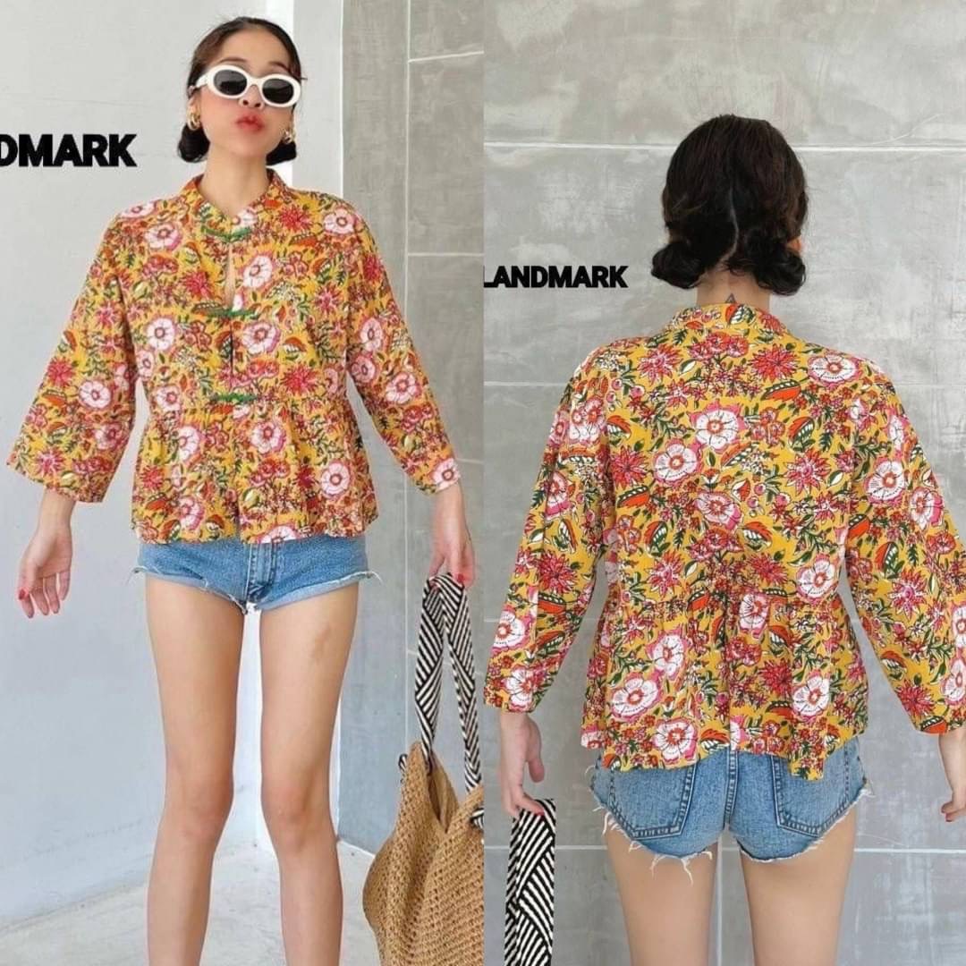 เสื้อผ้าบล็อคคอทตอลอินเดีย ดีไซน์ คอจีน กระดุมหน้า ระบายชาย~ลายผ้าสวย คลาสสิค แพทเทิร์นใส่สบาย ใส่สบาย : สินค้าคุณภาพ (พร้อมส่ง)