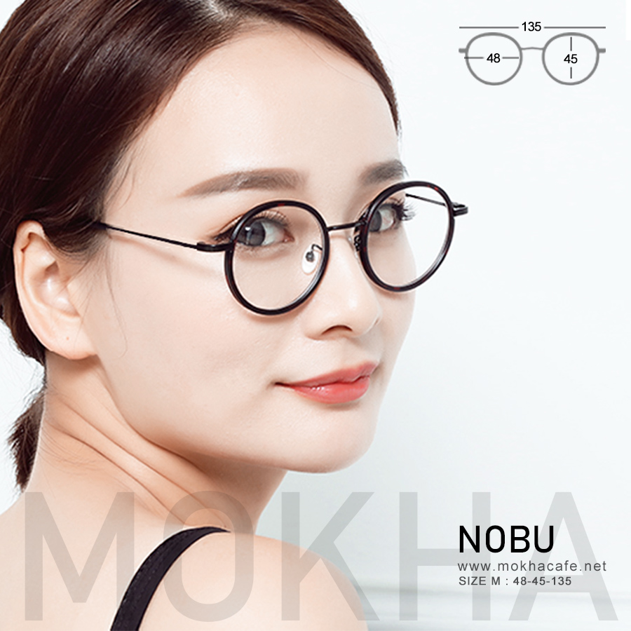 แว่นตา NOBU - black tortoise กรอบแว่นทรงกลม ขาโลหะ น้ำหนักเบา กว้าง 135 มม.(sizeM) H45