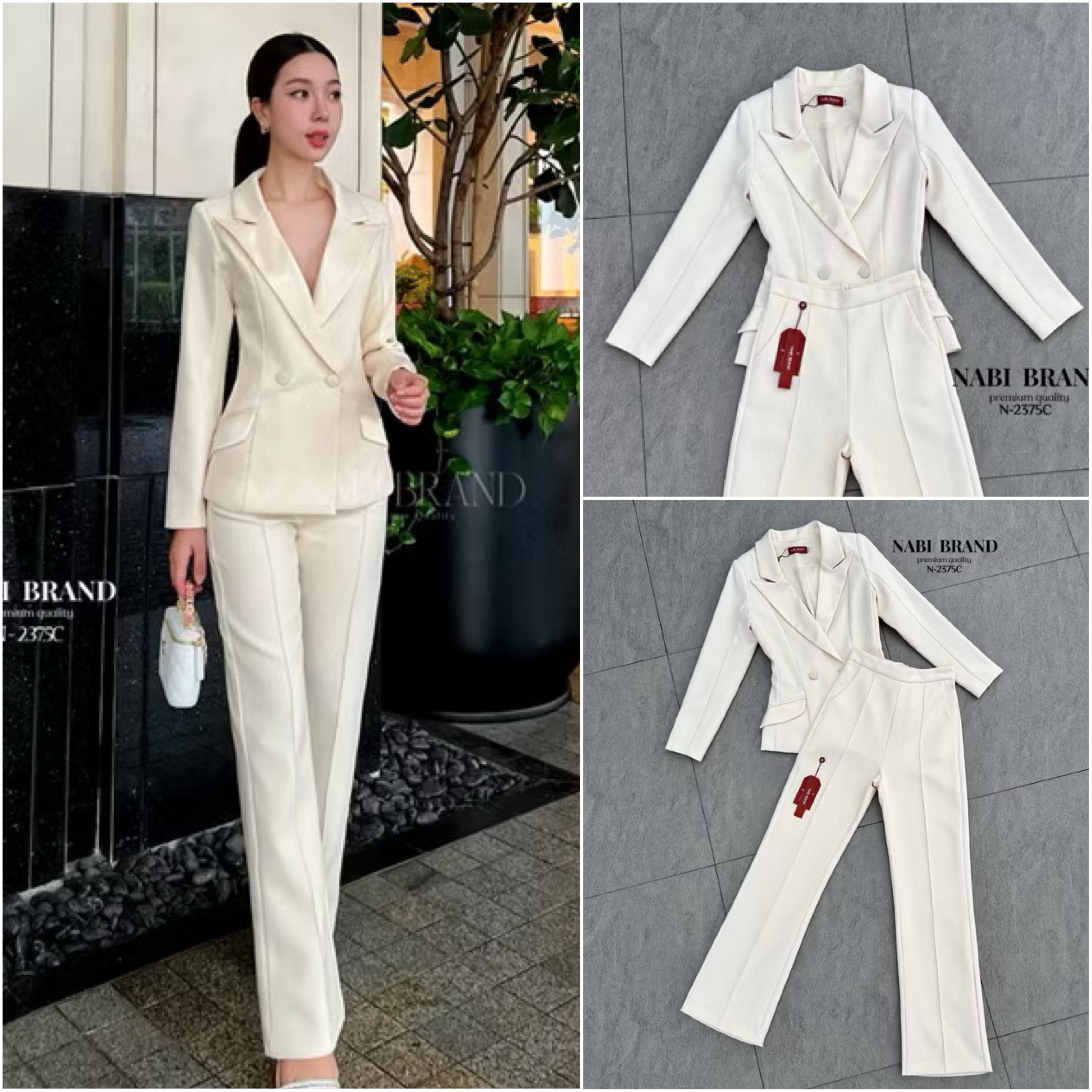 Set สูท2ชิ้น เสื้อแขนยาว+กางเกงขายาว ดีเทลเรียบหรู เสื้อคอปกเงา ดูแพงมาก กระดุมสองเม็ด มีกระเป๋าสองข้างใช้งานได้จริง กางเกงทรงเองสูง ใส่สบาย : สินค้าคุณภาพ (พร้อมส่ง)