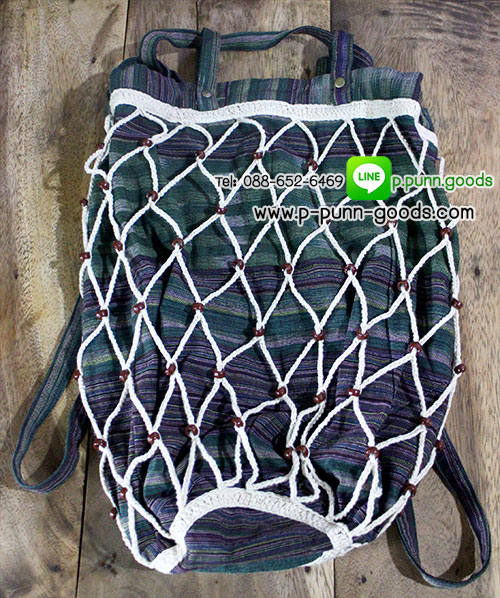 กระเป๋าเป้ผ้าฝ้าย เมคราเม่เชือกคอตต้อน
