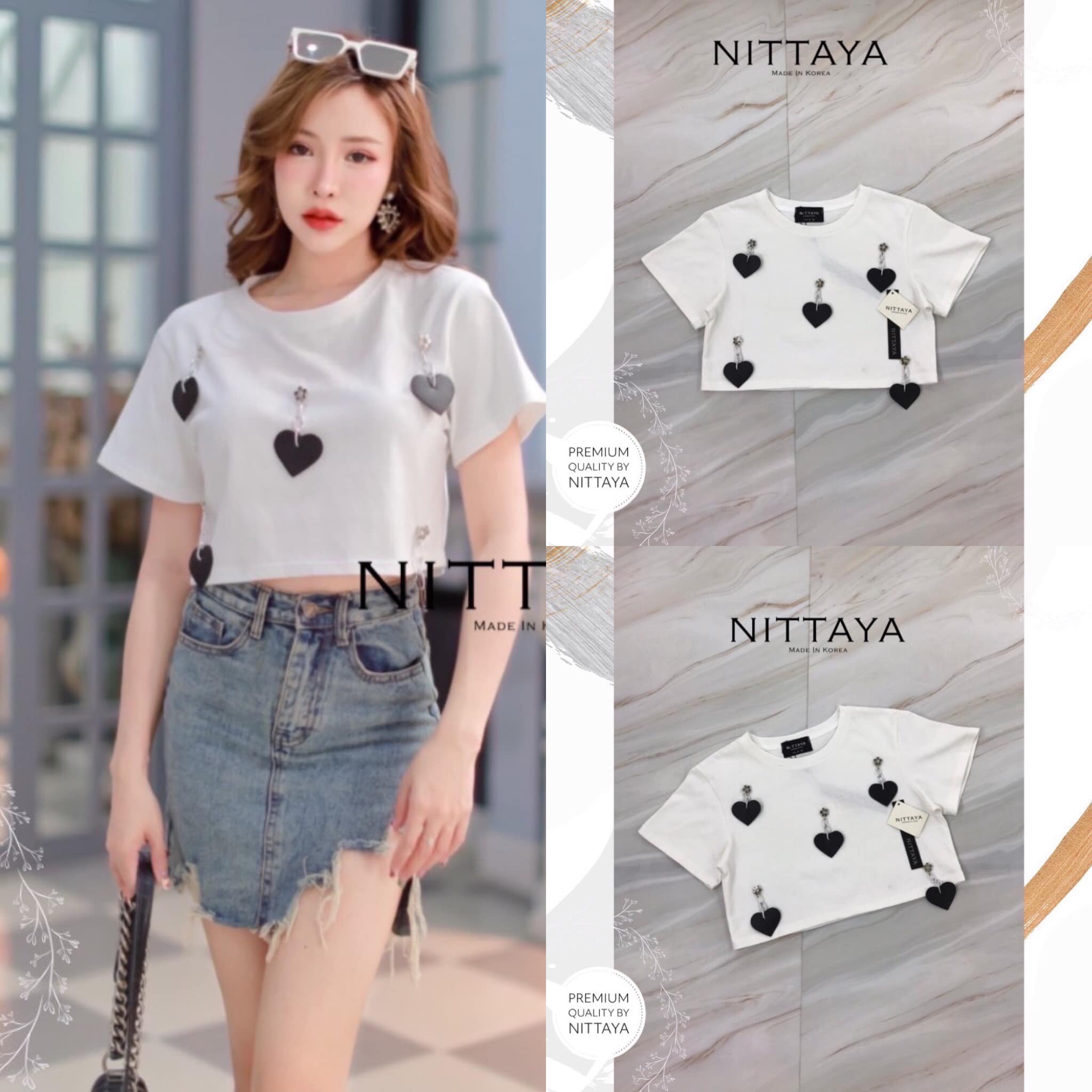 เสื้อยืดคอกลมแขนสั้น ผ้านุ่ม ใส่สบาย เสื้อตกแต่งเข็มกลัด : สินค้าคุณภาพ (พร้อมส่ง)