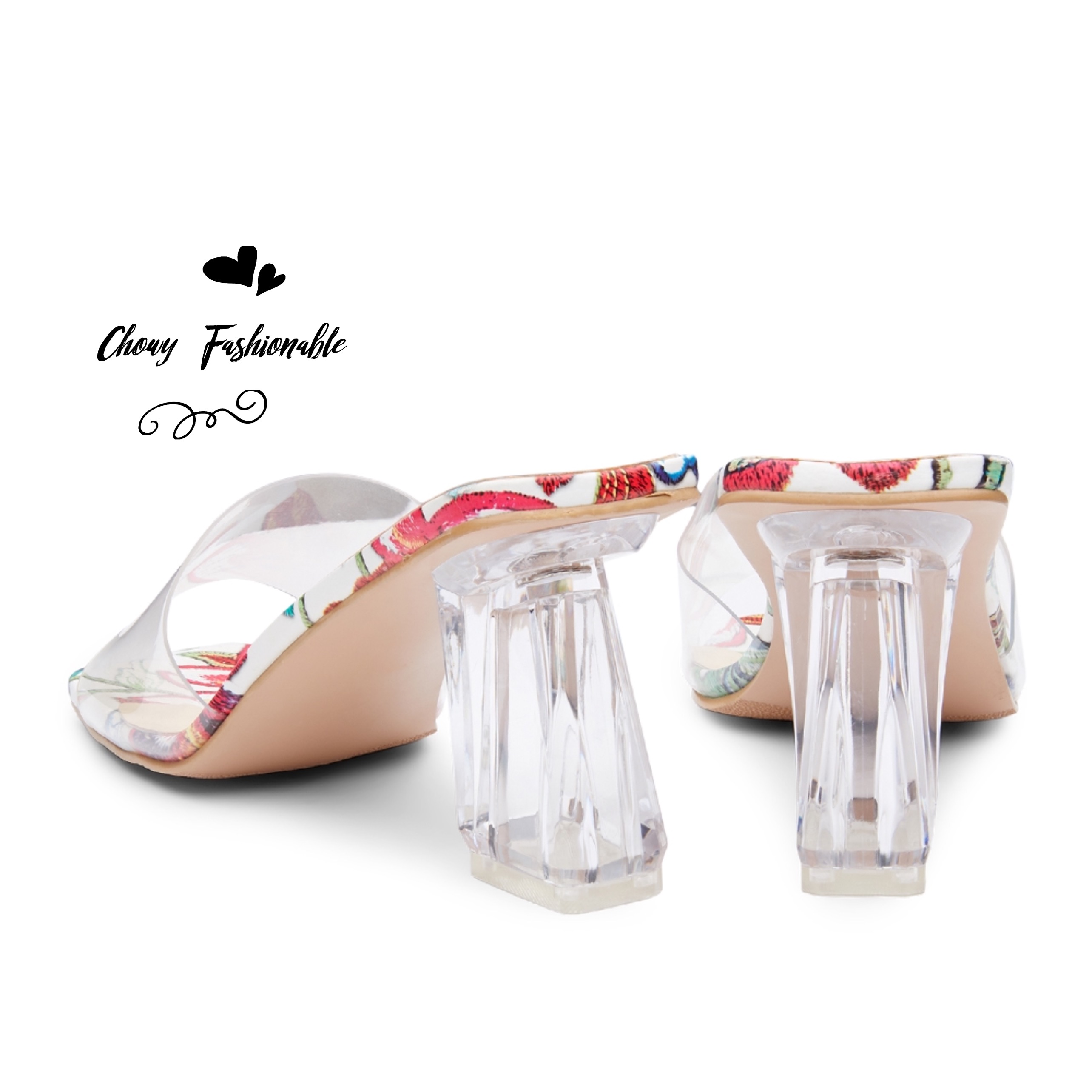 รองเท้าไซส์ใหญ่ 41-46 รองเท้าแตะมีส้น สูง 3 นิ้ว ส้นแก้วใส ด้านบน PU นิ่มใส CHOWY KR0960BU