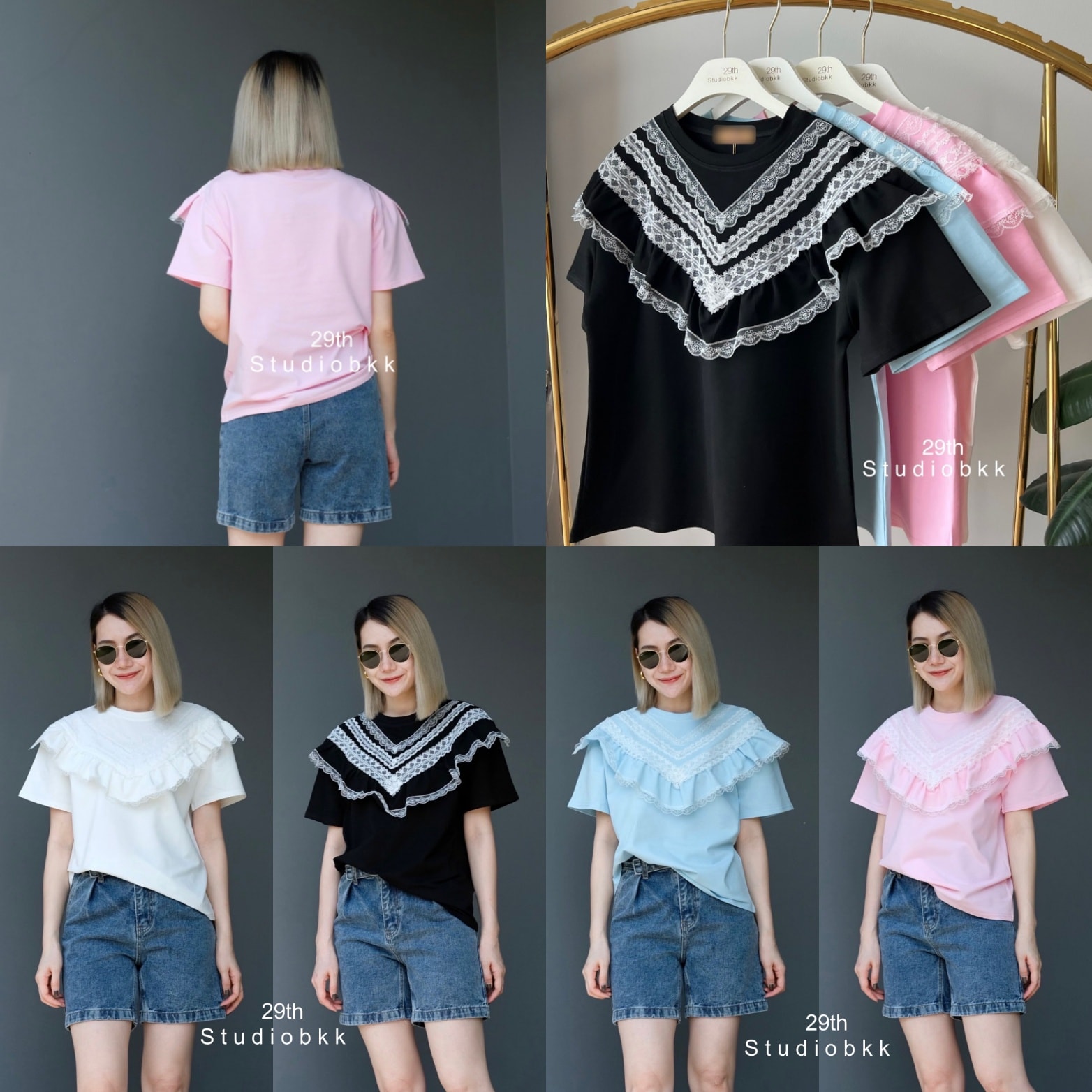 เสื้อคอกลมแขนสั้น ผ้าคอตตอนเนื้อนิ่ม เนื้อผ้าใส่สบายค่า ดีเทลแต่งกุ้นลูกไม้ แต่งระบาย น่ารักมากๆค่าตัวนี้ : สินค้าคุณภาพ (พร้อมส่ง)