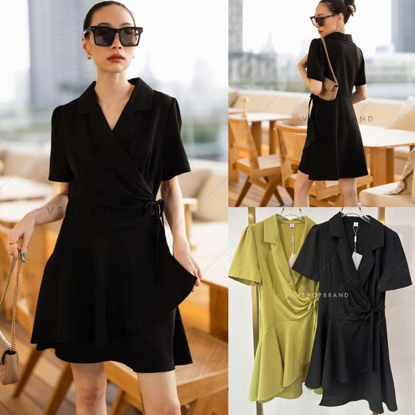 เดรสสคอปกผูกหน้า จับจีบเอว 👍🏻 สินค้าคุณภาพ (พรอมส่ง)