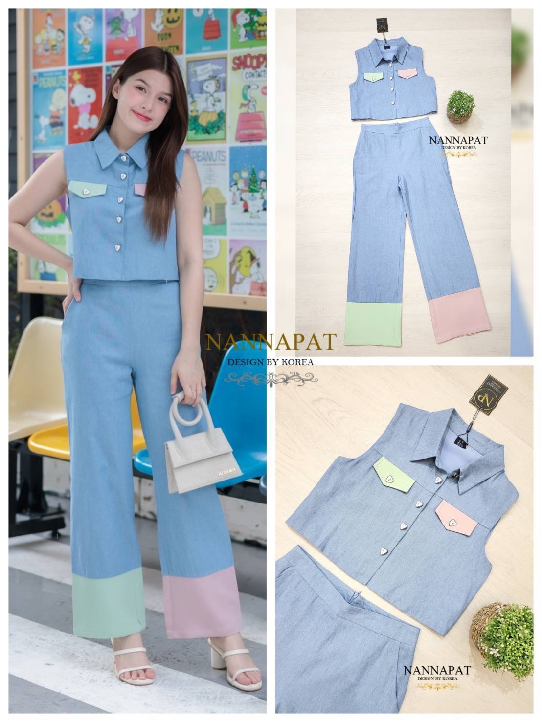 เซ็ทเสื้อ+กางเกงขายาว ลุคเก๋ๆ ดีไซน์เก๋ ตัดด้วยสีพาสเทลเก๋ๆ กางเกงทรงสวน ใส่แล้วดูสูงขายาวจ้า สินค้าคุณภาพ (พร้อมส่ง)