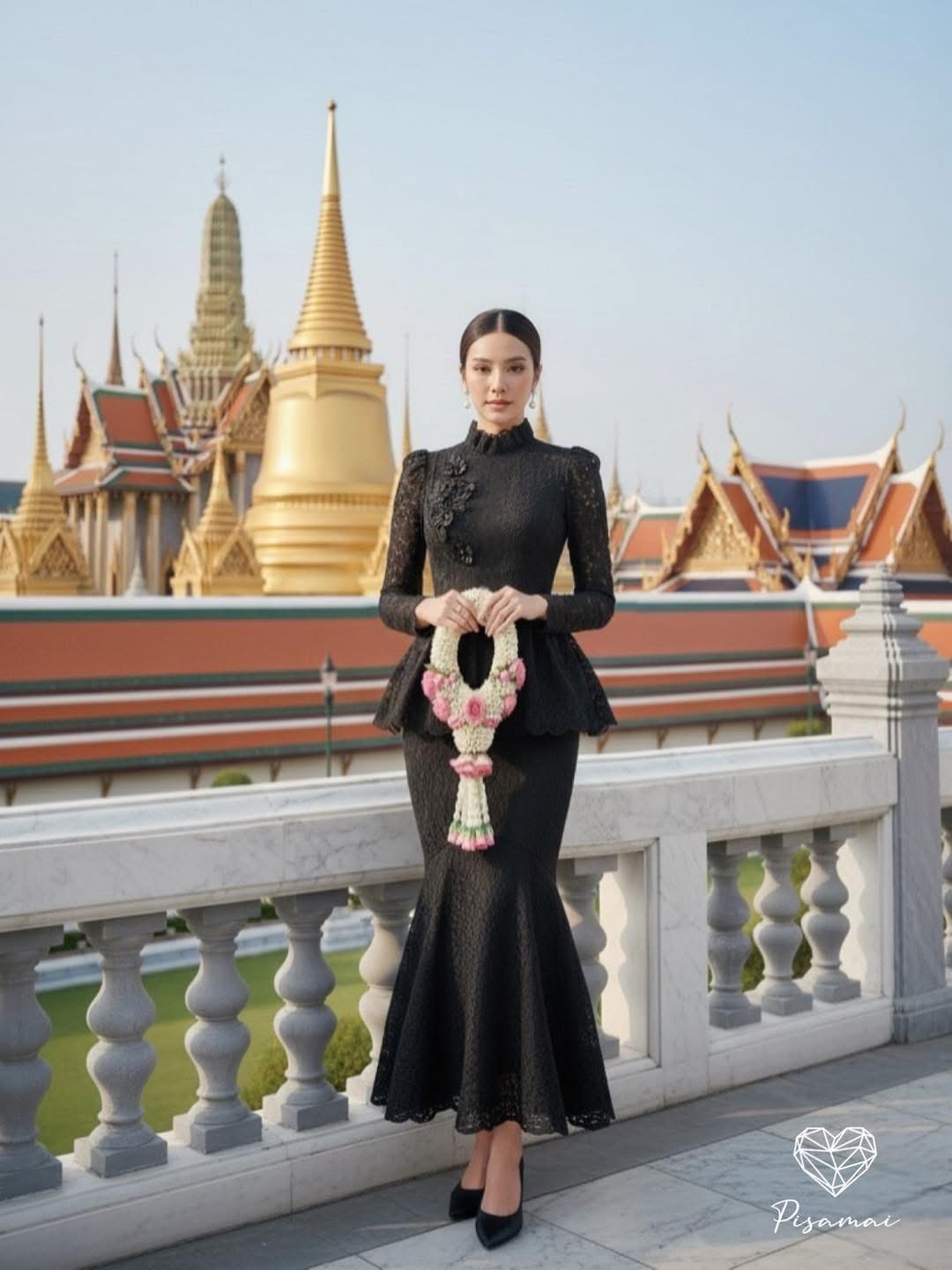 เดรสคอเต่าแขนยาวงานผ้าทอนูนสีดำ ช่วงอกแต่งดอกไม้3D ช่วงชายกระโปรงเป็นงานชายหางปลา ใส่สบาย : สินค้าคุณภาพ (พร้อมส่ง)