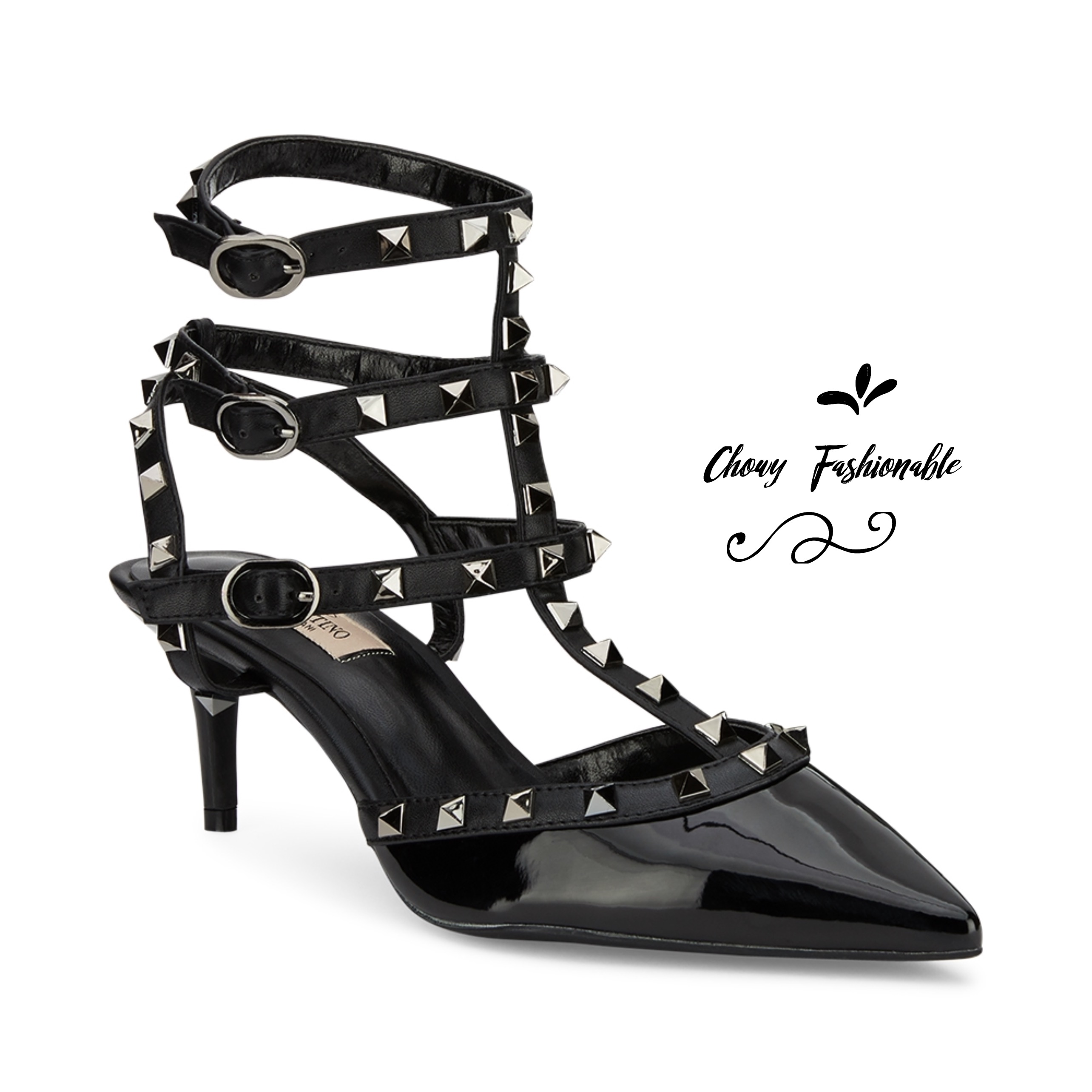 รองเท้าไซส์ใหญ่ 40-43 Rivert Style แบบ 3 เส้น ส้นสูงไซส์ใหญ่ KR0486BN