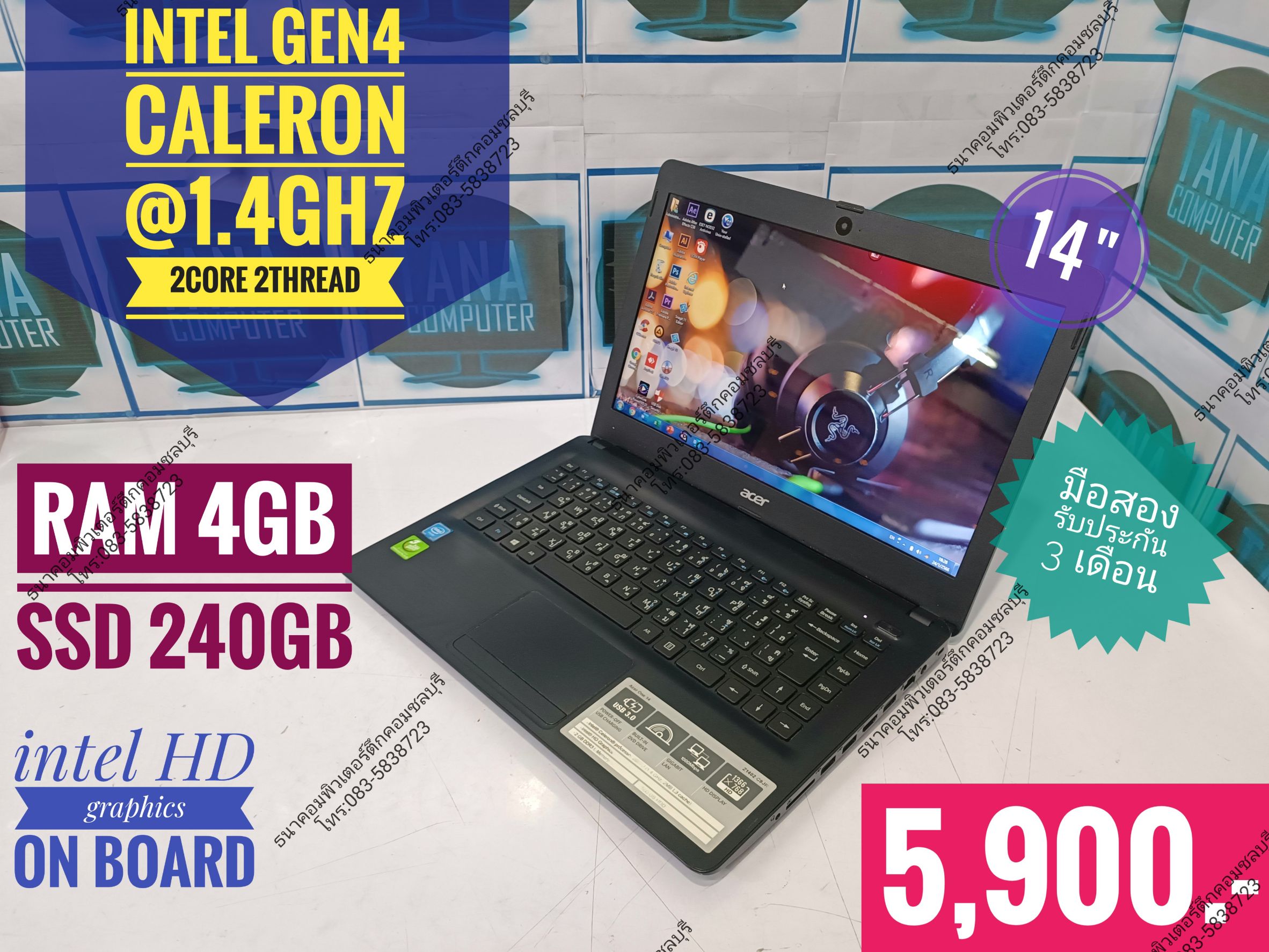 (5,900)Notebook Acer Intel Celeron Ram4GB SSD240GB จอ 14.0 นิ้ว