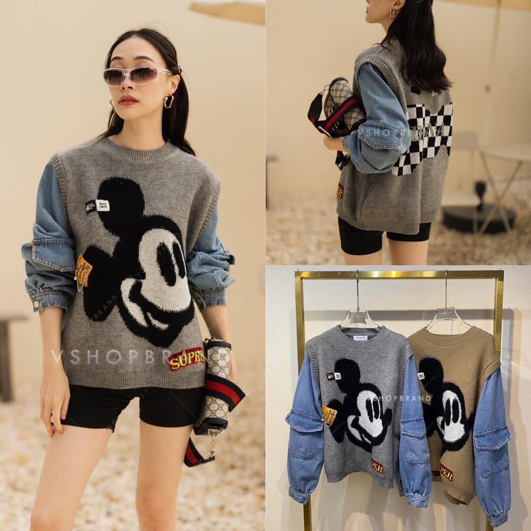 เสื้อกันหนาวมิ้กกี้ ต่อแขนยีนส์ : สินค้าคุณภาพ (พร้อมส่ง)