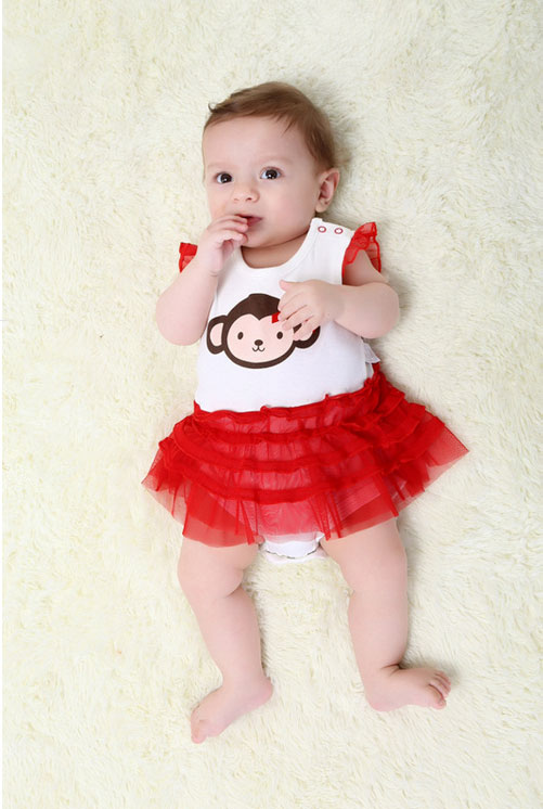 ชุดกระโปรงเด็กเล็ก ชุดเดรสบอดี้สูทเด็กหญิงกระโปรงแดง Size 3M / 24M