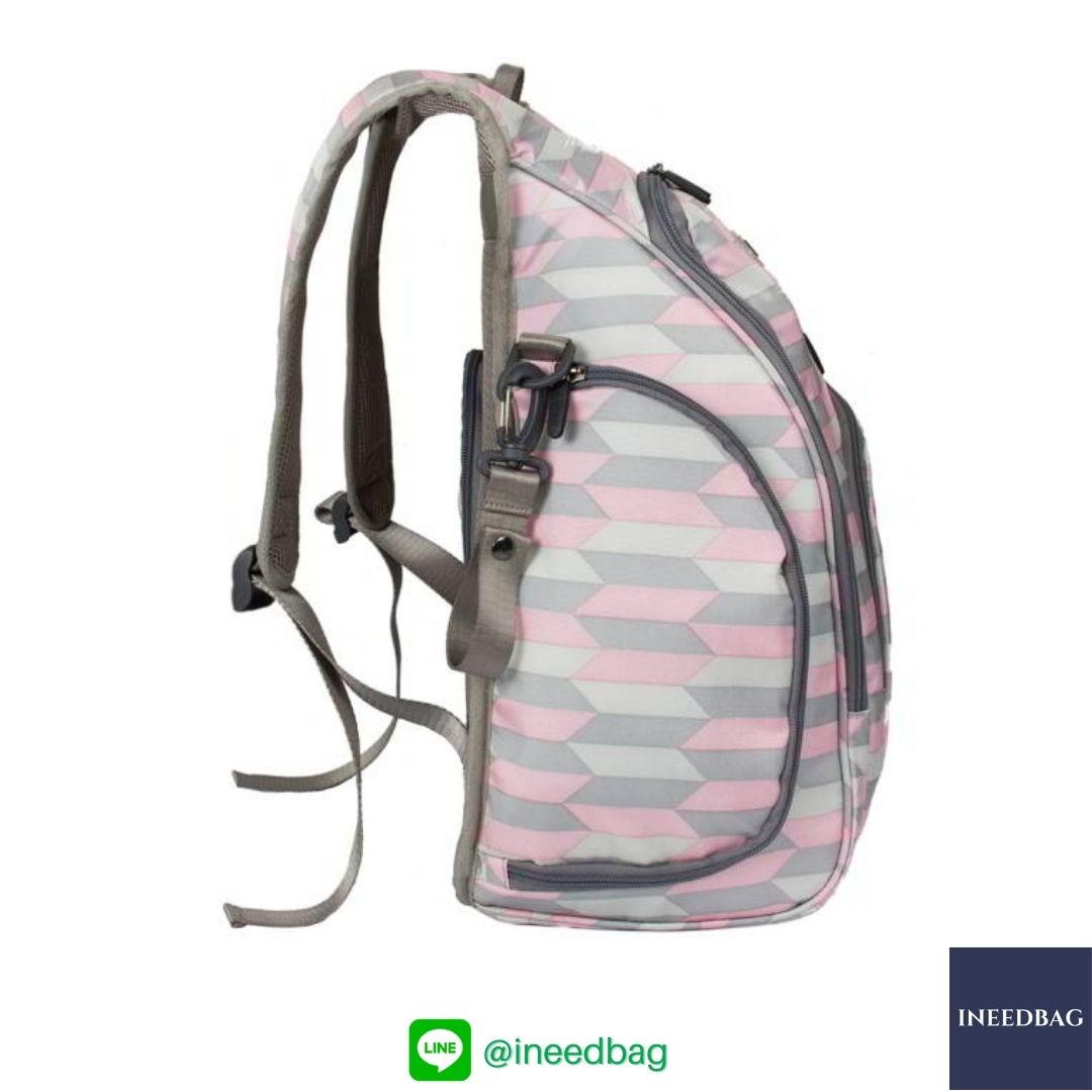 Ecosusi กระเป๋าคุณแม่ กระเป๋าสัมภาระคุณแม่ กระเป๋าแม่ลูกอ่อน แบบเป้ มาพร้อมแผ่นรองเปลี่ยนผ้าอ้อม, สายคล้องรถเข็น, ช่องเก็บความร้อน-เย็น (Pink Chevron)