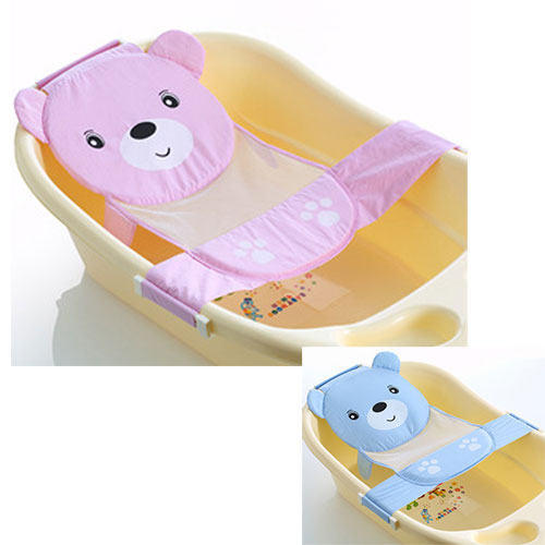 ตาข่ายอาบน้ำ ที่รองอาบน้ำ ที่อาบน้ำเด็ก เบาะพี่หมีมีแผ่นฟองน้ำรองศีรษะ สำหรับทารกแรกเกิด - 12 เดือน