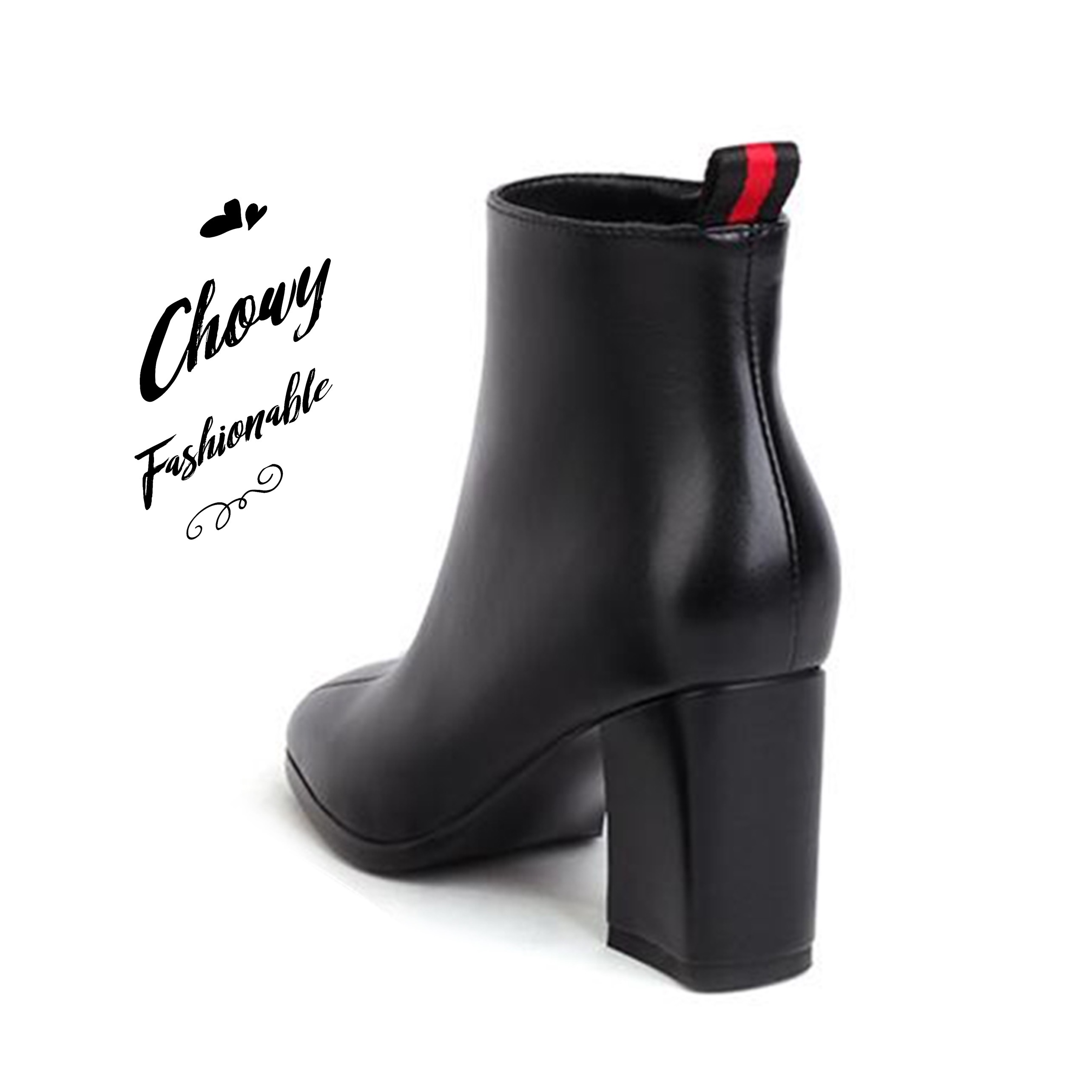 รองเท้าบูทไซส์ใหญ่ 38-46 บู้ทไซส์ใหญ่ บูทส้นสูง บูทหุ้นข้อ บูทสั้นไซส์ใหญ่ Black / White Boot High Heel KR1119