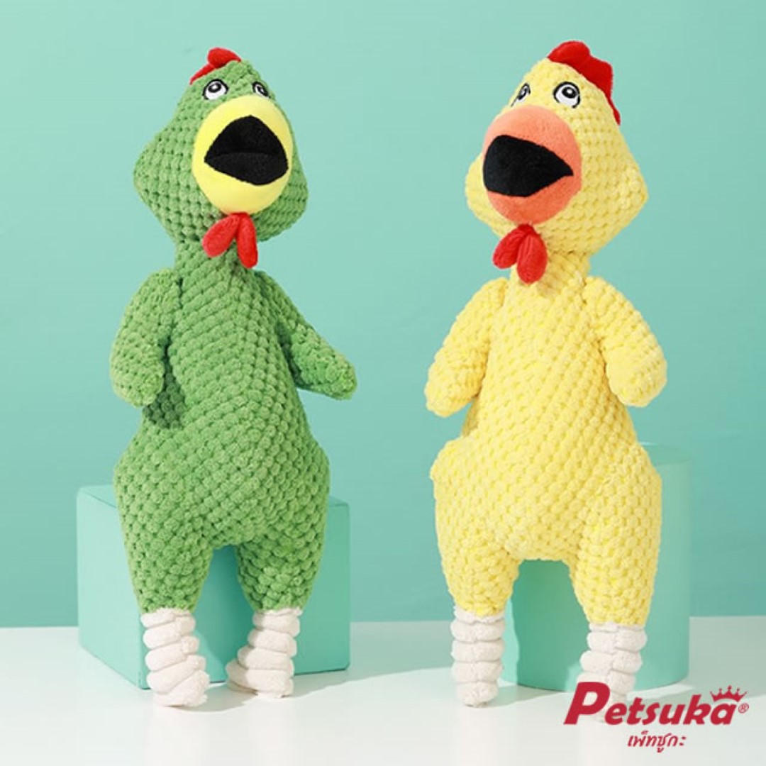 ตุ๊กตาไก่โอ๊ก Petsuka ของเล่นขัดฟันสัตว์เลี้ยง มีเสียงร้อง สีเหลือง