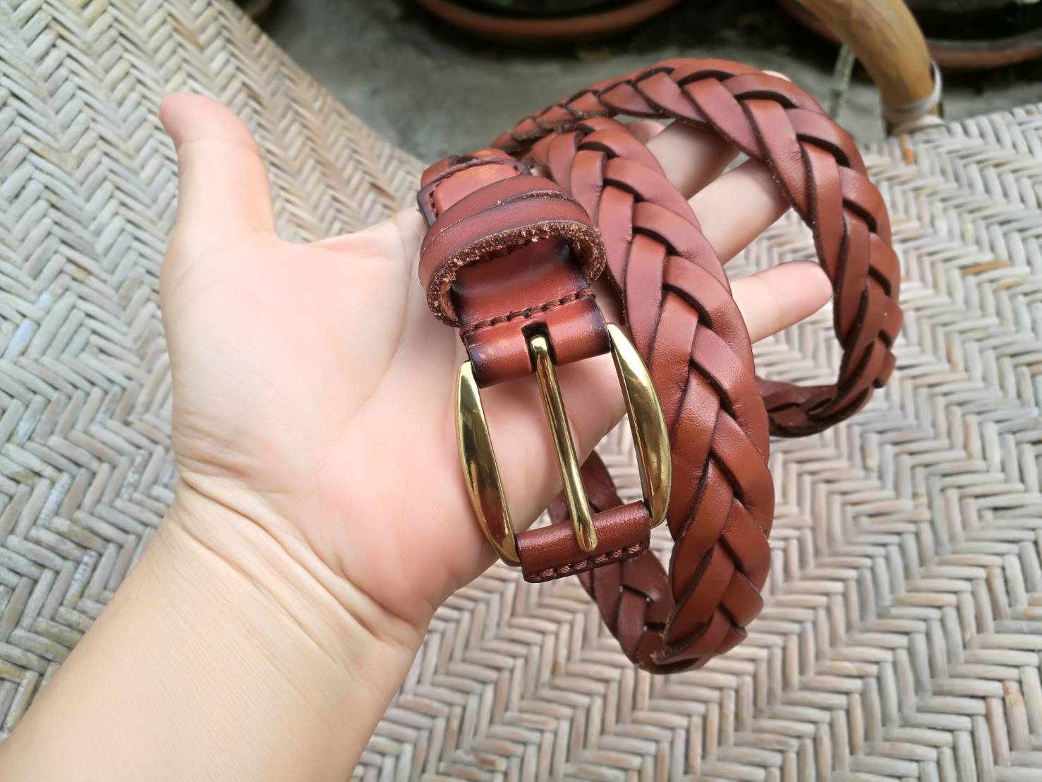 เข็มขัดหนังแท้สานขัด หัวทอง สวยๆๆๆๆ