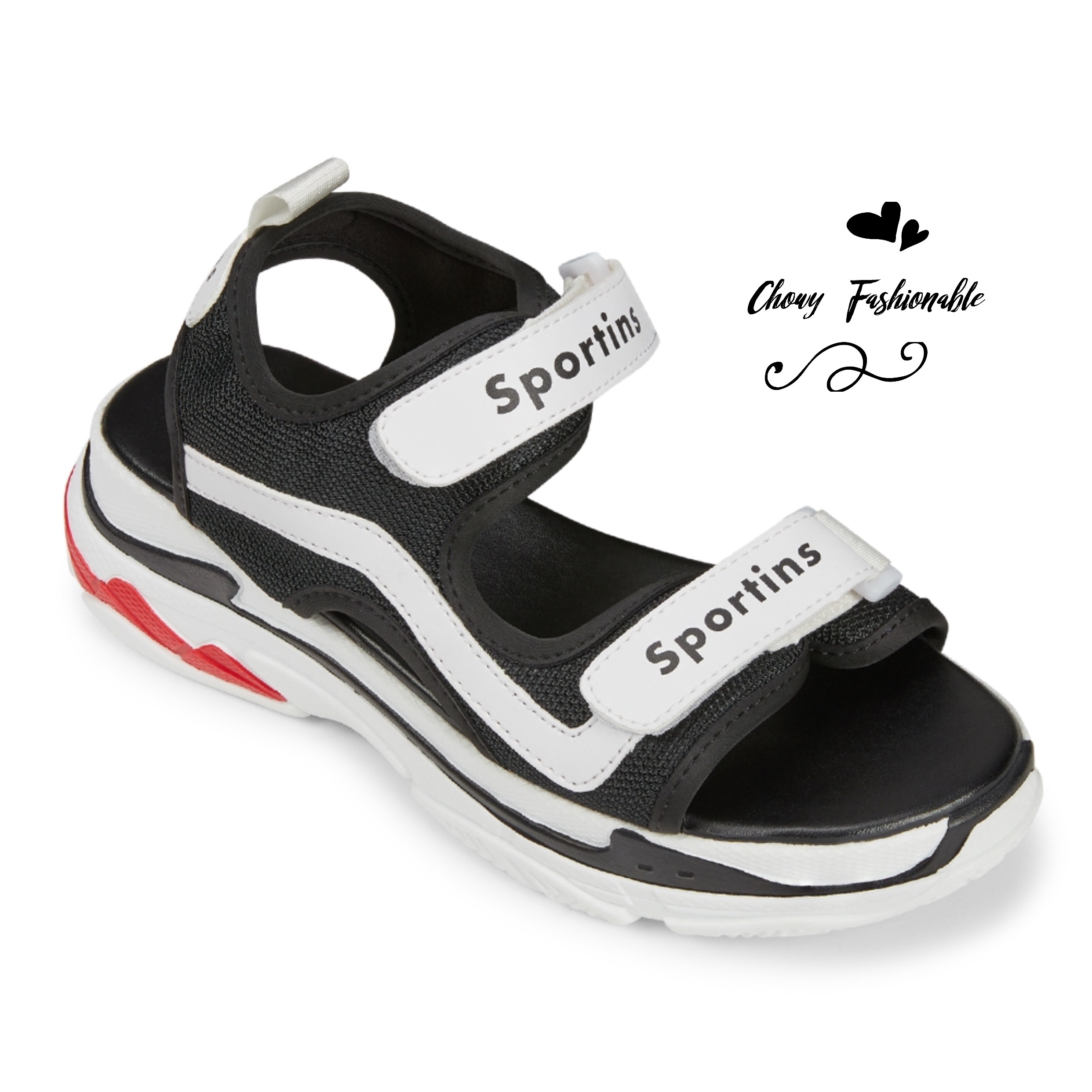 รองเท้าไซส์ใหญ่ 42-44 รองเท้าแตะรัดส้น พื้นยางหนา สีดำ/ขาว GUVOOSM KR0950BL