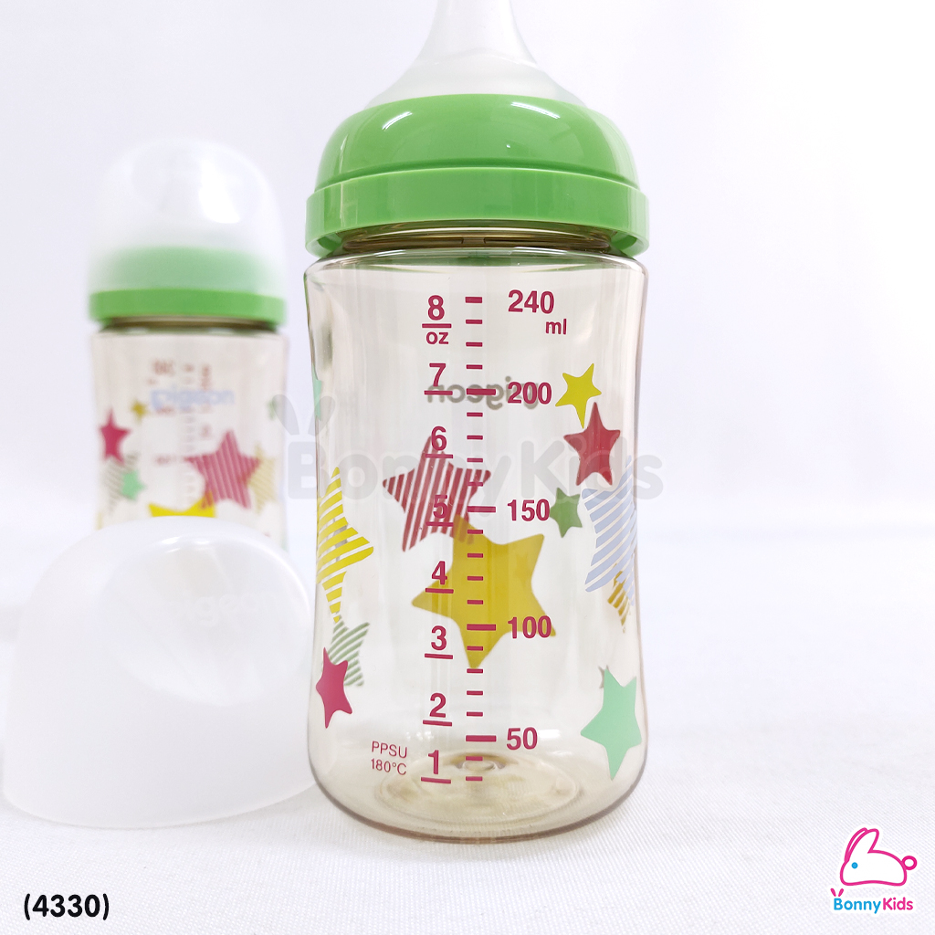 (4330) Pigeon (พีเจ้นท์) SofTouch PPSU ขวดคอกว้างสีชา 8oz แพ็ค 2 ขวด ลาย allstar (3m+)