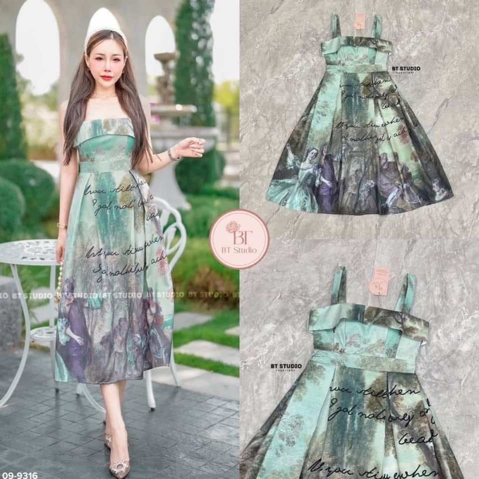 เดรสสายเดี่ยว ช่วงอกเสริมฟองน้ำ แต่งขอบชายผ้าพับลงมา ช่วงอกเอวเข้ารูป แต่งกระโปรงบานออกสบัดพริ้ว ๆ ใส่สบาย : สินค้าคุณภาพ (พร้อมส่ง)