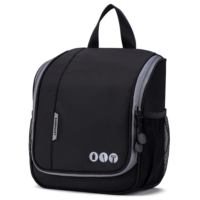 Bagsmart กระเป๋าใส่อุปกรณ์อาบน้ำ คุณภาพสูง ใส่อุปกรณ์อาบน้ำ แขวนได้ มีช่องใส่ด้านข้างสองด้าน สำหรับเดินทาง ท่องเที่ยว (Black-Grey)