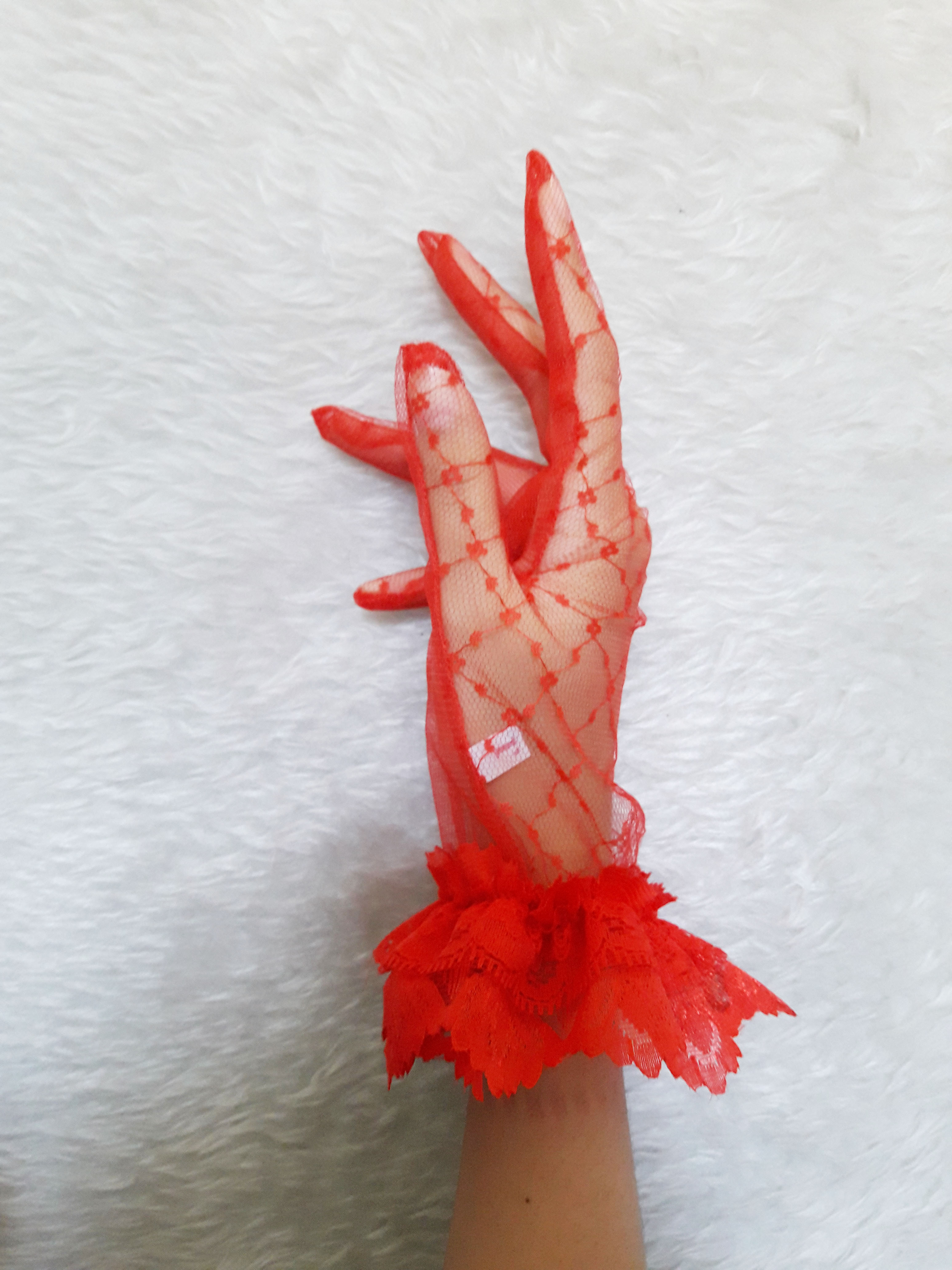 ถุงมือลูกไม้เด็ก-ผู้ใหญ่ ถุงมือตาข่าย ออกงาน Size SS-XL สีขาว/ดำ/แดง/ขาวทอง/ดำทอง