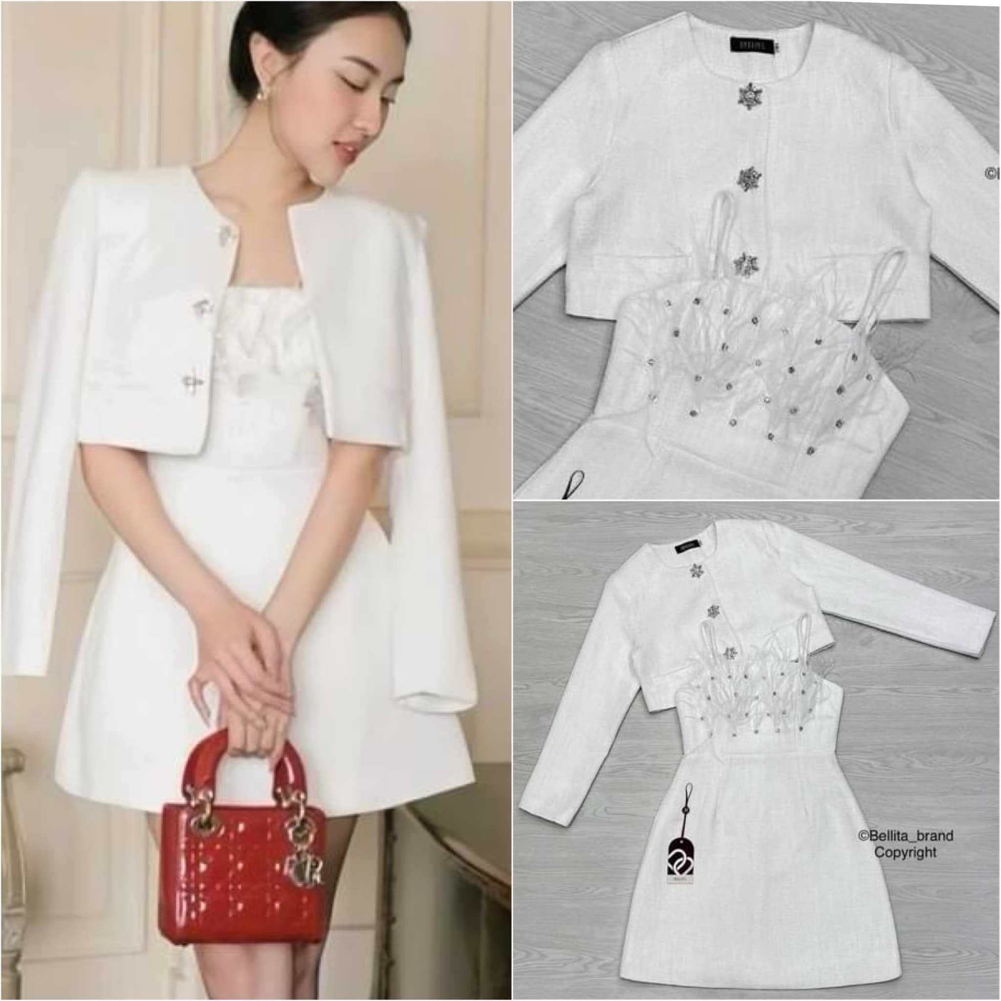 เซ็ทเดรสสีขาวขนนก มินิเดรสสีขาวสายเดี่ยว ซิปด้านหลัง อกเอวเข้ารูป กระโปรงสั้นบาน มากับเสื้อคลุมสีขาวแขนยาวตัวครอป ใส่สบาย สินค้าคุณภาพ (พร้อมส่ง)