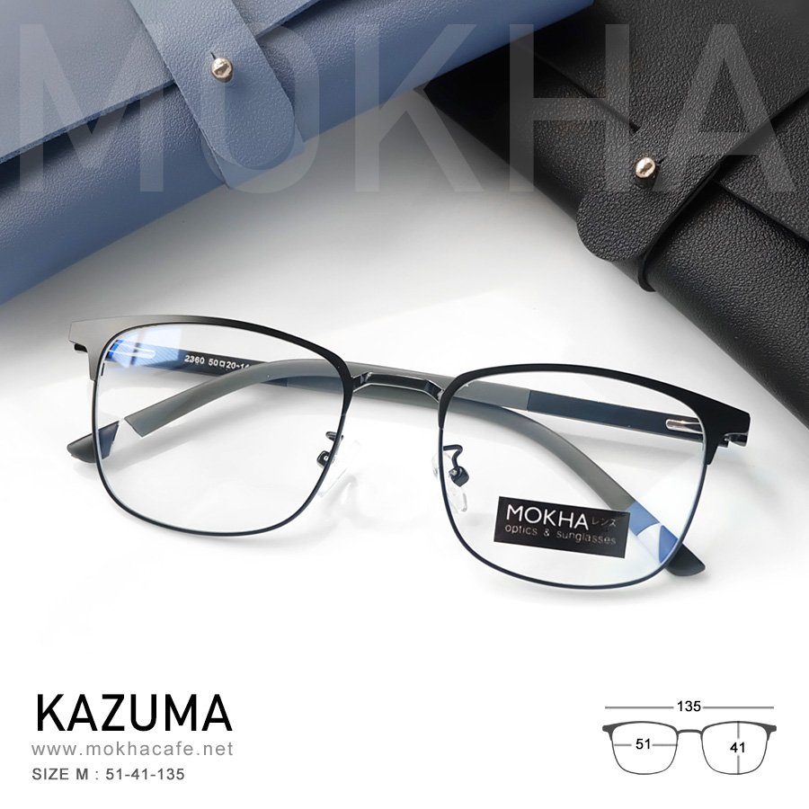 KAZUMA - black กรอบแว่นโลหะ กรอบทรงเหลี่ยม ขาสปริง clubmaster กว้าง 135 มม. (sizeM) H41