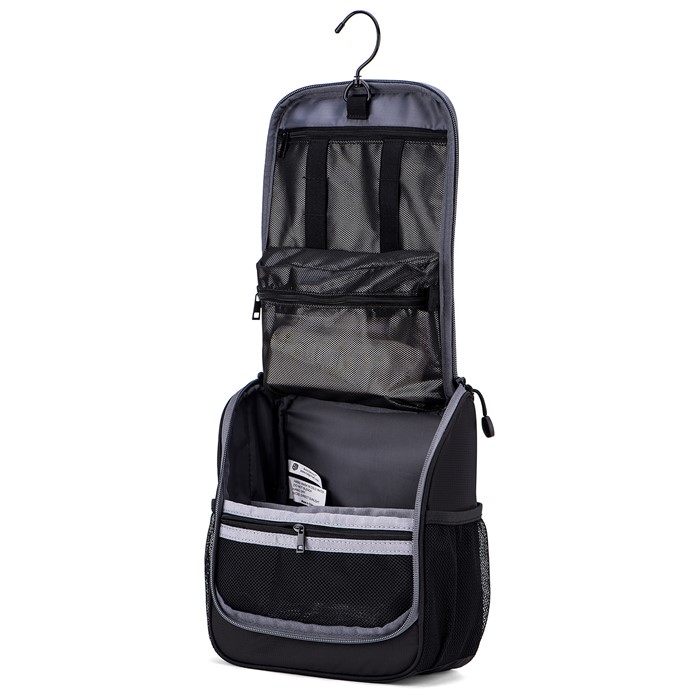 Bagsmart กระเป๋าใส่อุปกรณ์อาบน้ำ คุณภาพสูง ใส่อุปกรณ์อาบน้ำ แขวนได้ มีช่องใส่ด้านข้างสองด้าน สำหรับเดินทาง ท่องเที่ยว (Black-Grey)