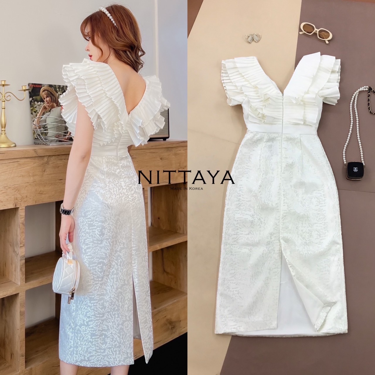 เดรสยาวช่วงบนมีความผ้าพีช งานจริงผ้าดีเวอร์ๆๆๆ สินค้าคุณภาพ (พร้อมส่ง)