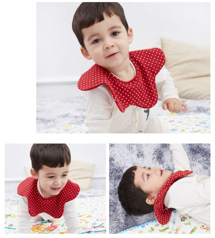 ผ้ากันเปื้อนเด็กซับน้ำลาย หมุนได้รอบคอ 360 องศา Cotton 100% หนา 2 ชั้น มีกระดุมถอดง่าย สำหรับเด็กวัย 0-2 ปี