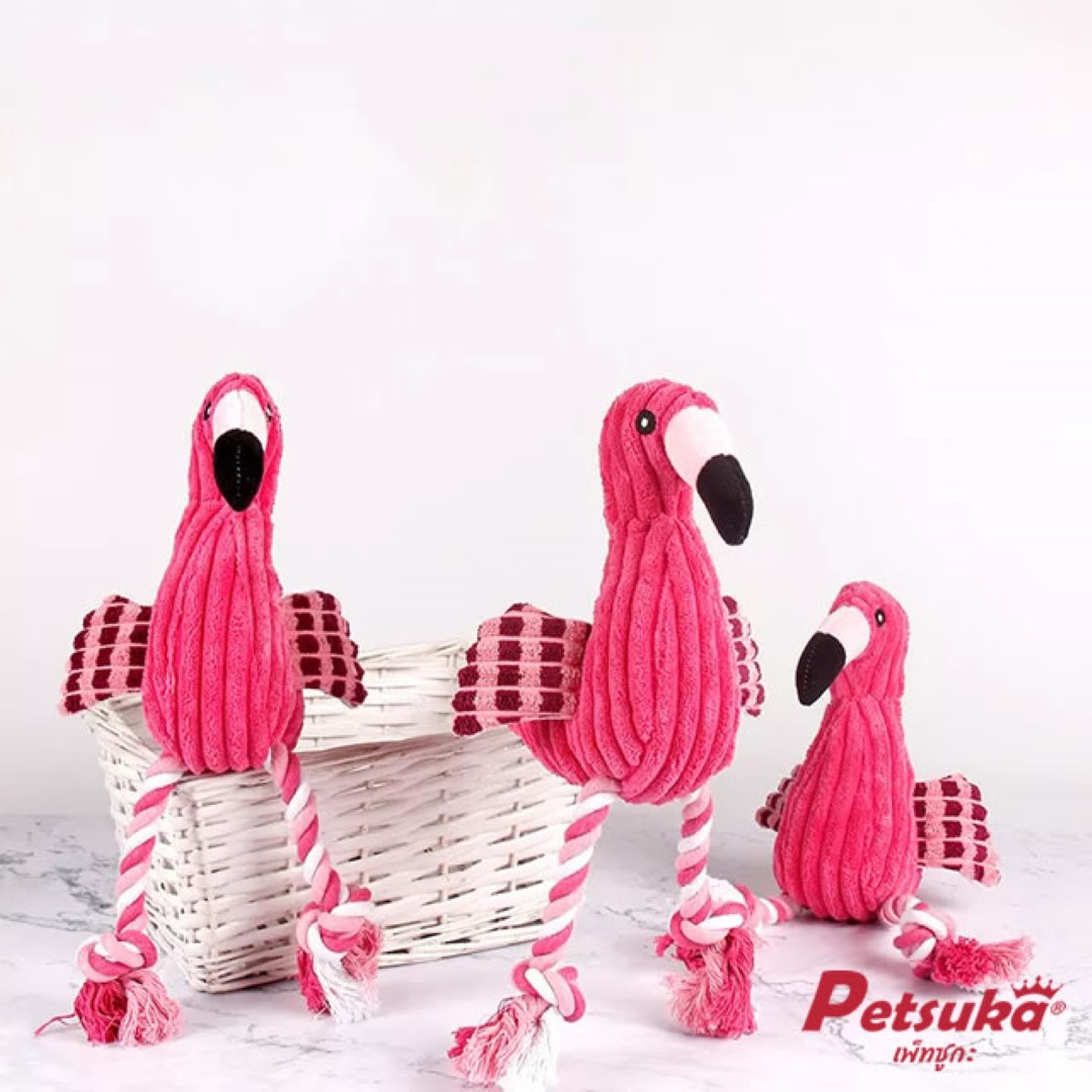 ตุ๊กตาสุนัข Petsuka ตุ๊กตานกฟลามิงโก้มีเสียง ตุ๊กตาขัดฟันสัตว์เลี้ยง