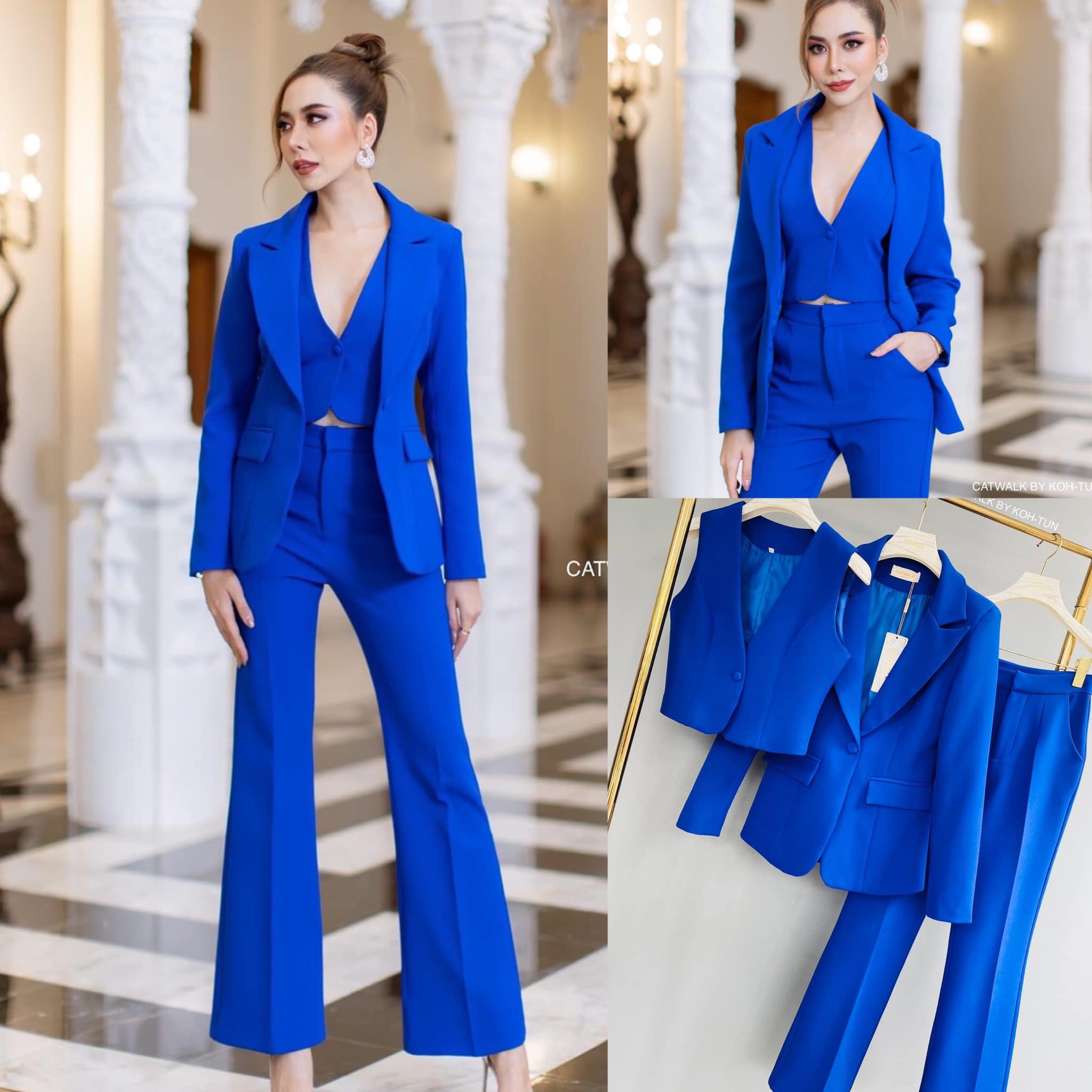 ชุด BLAZER 3ชิ้น BLAZERเป็นทรงเข้ารูป มาพร้อมกับเสื้อกั๊กครอปแขนกุด ทรงเข้ารูปคอวี มาคู่กับกางเกงทรงขาบาน งานผ้าเกรดเอ ใส่สบาย . สินค้าคุณภาพ (พร้อมส่ง).