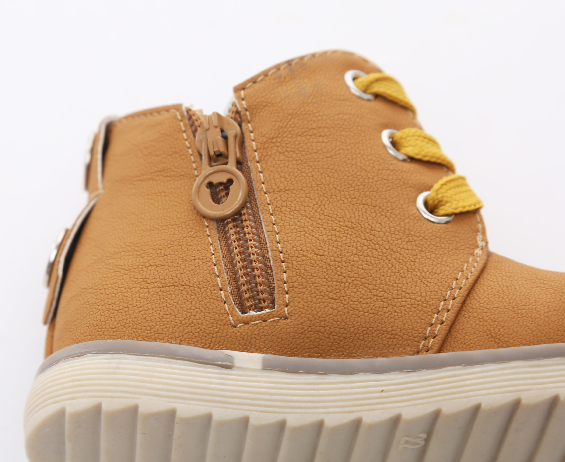 รองเท้าคัชชูเด็กชาย สีเหลืองน้ำตาลผูกเชือกหลอก มีซิปข้าง Size 16-17 ซม.