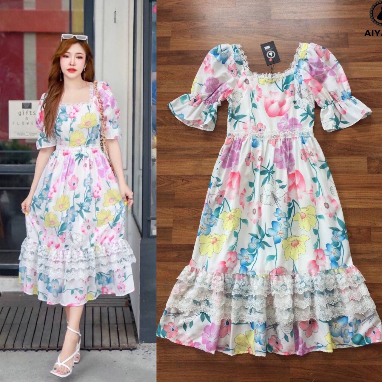 Dress เดรสผ้าพิมลายสีตัดกับสีชุด ผ้าสวยมั้กๆๆสั่งพิม ลายพิเศษลายสวยมากค่ะ ดีไซน์ชสวยมั้กๆ ดูหรูหราอลังการมาก ค่ะ ซับในอย่างดีมาพร้อมซับในทั้งชุด สินค้าคุณภาพ พร้อมส่ง