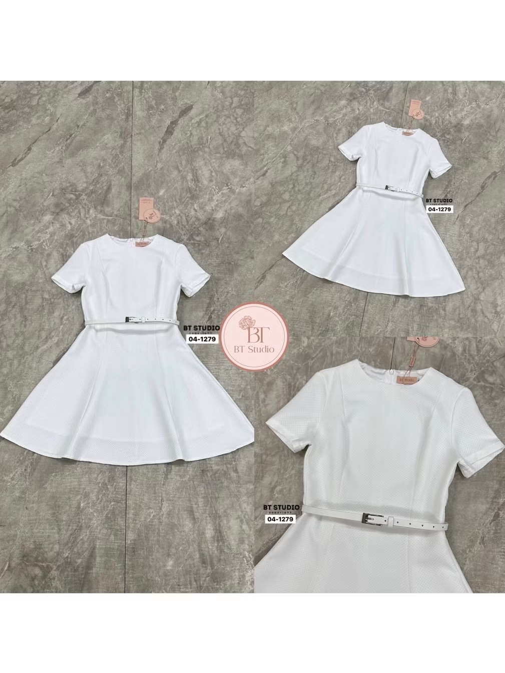 เดรสสั้นแขนสั้นคอกลม กระโปรงบานออก มาพร้อมเข็มขัดเส้นเล็กสีขาว งานเนื้อผ้าสวยมากมีลายในตัว มีซับในจ้า ใส่สบาย : สินค้าคุณภาพ (พร้อมส่ง)