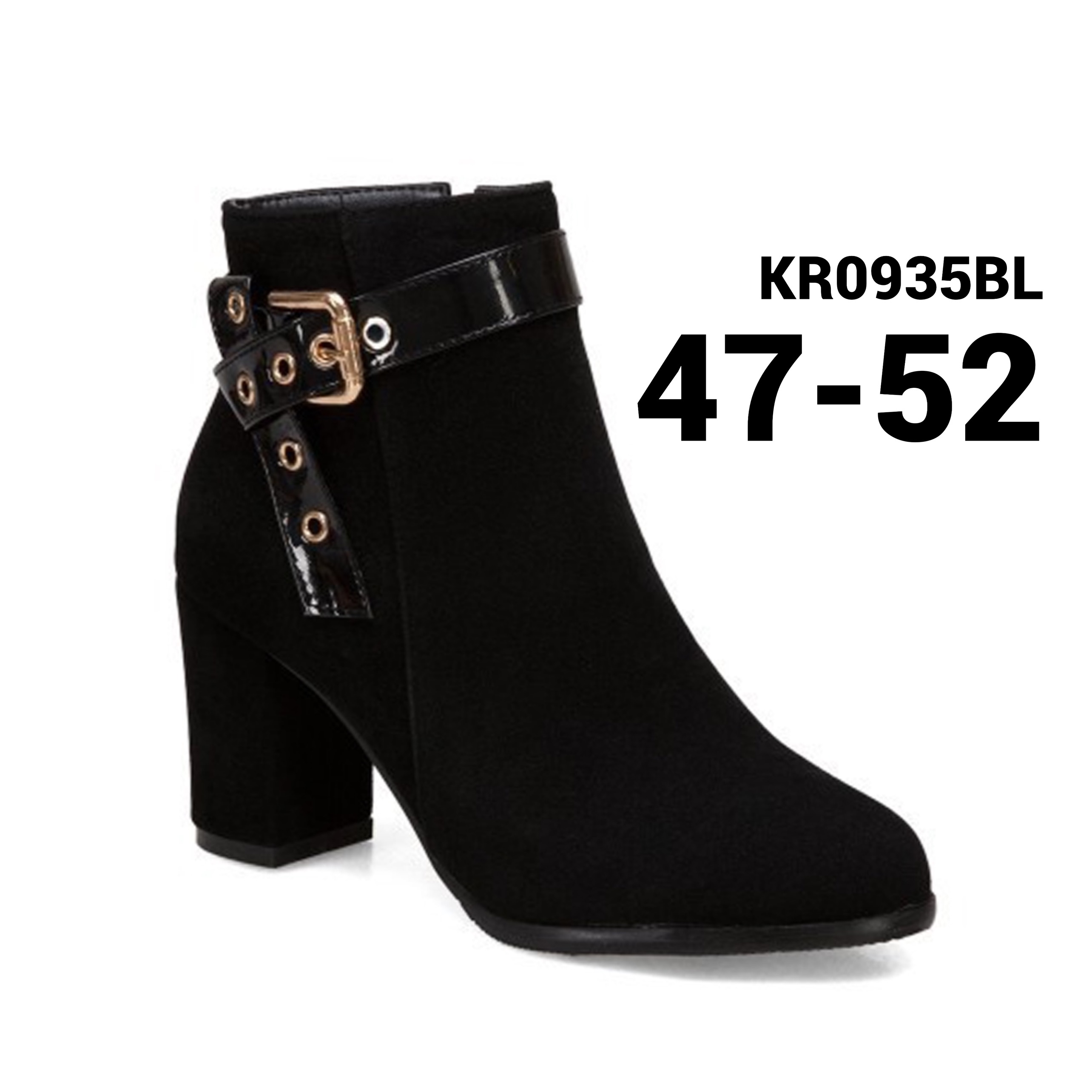 รองเท้าบูทไซส์ใหญ่ 46-52 บู้ทส้นสูงไซส์ใหญ่ ส้นตึก 3 นิ้ว Velvet Heel Boot CHOWY KR0935BL