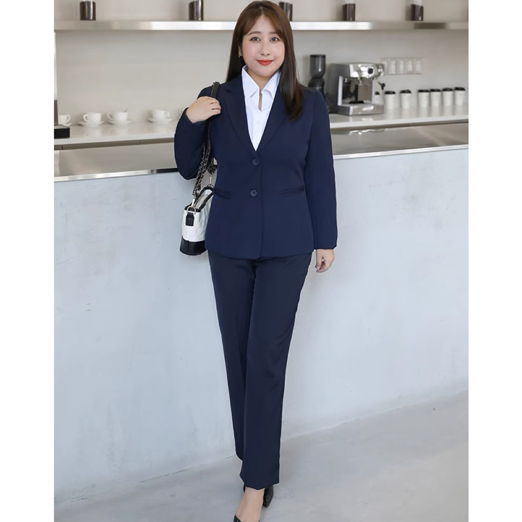 ชุดเสื้อสูทไซส์ใหญ่ 6XL-10XL รอบอก 42-50" เอว 36-42" เสื้อสูทผู้หญิงสาวอวบ สูทคนอ้วน กางเกงสูท กระโปรสูท ผู้หญิงไซส์ใหญ่ FF0342BL