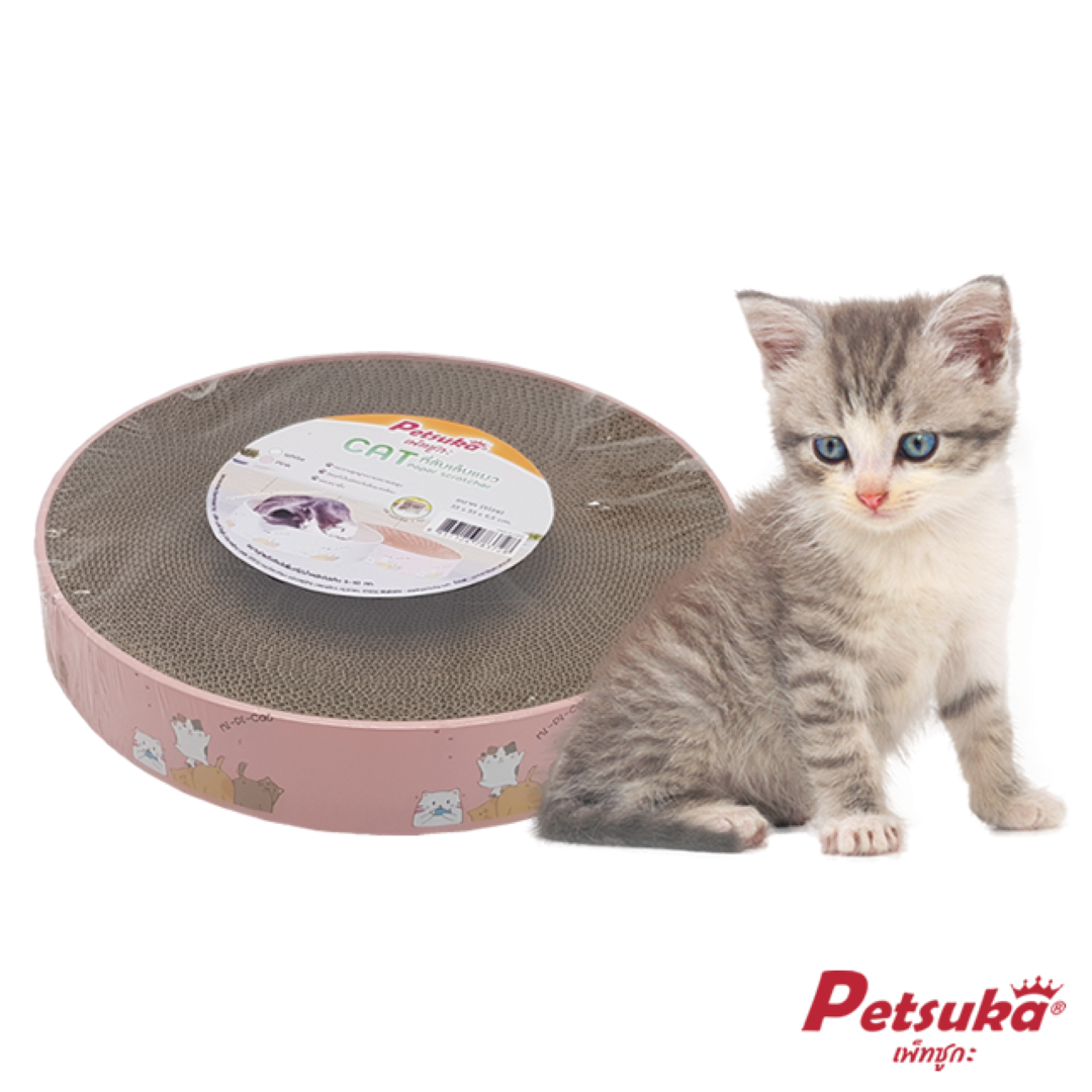 ที่ลับเล็บแมว Petsuka ทรงกลม ลายแมวการ์ตูน สีชมพู